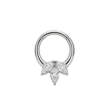 Nickel-Free Stainless Steel Click Ring - Triple Marquise Zirconia Silver