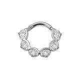 Nickel-Free Stainless Steel Click Ring - Zirconia Ovals Silver