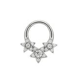 Nickel-Free Stainless Steel Click Ring - Zirconia Stars Silver