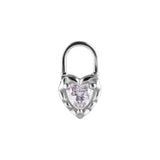 Nickel-Free Stainless Steel Click Ring Charm - Zirconia Heart Locket Silver