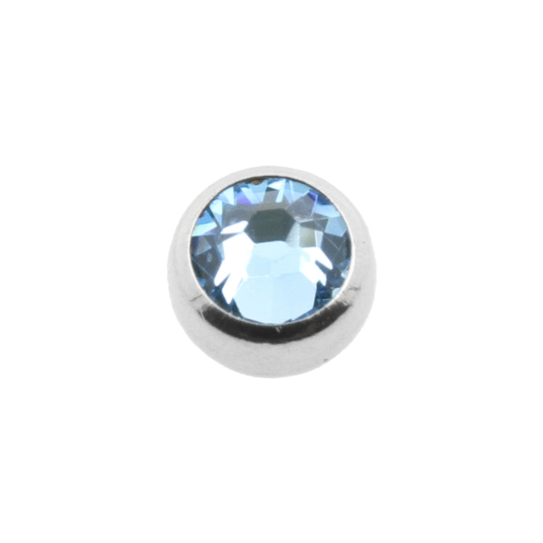 Surgical Steel Threaded Ball With Extra Large Crystal Aquamarine