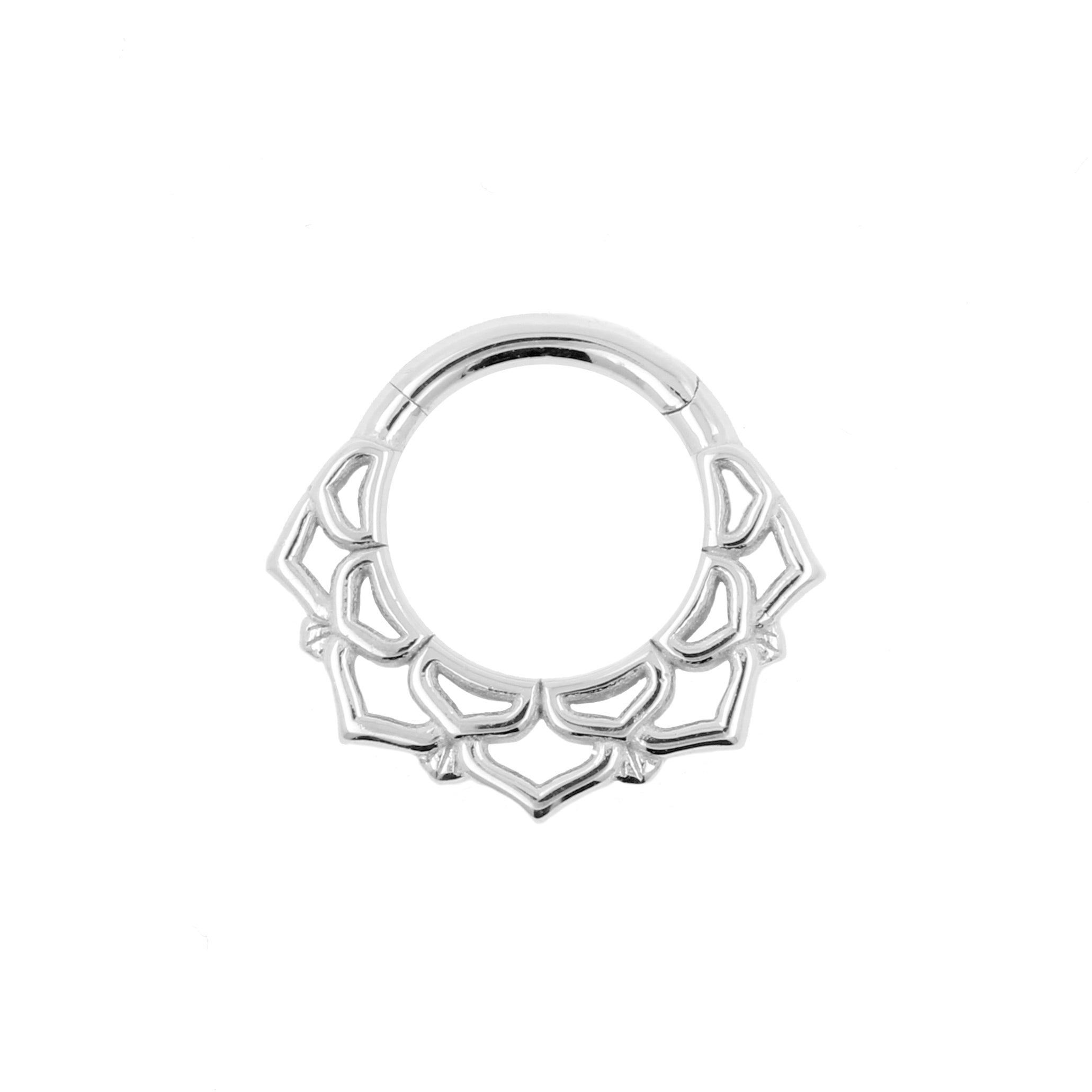 18 Karat White Gold Click Ring - Ornamental Lotus