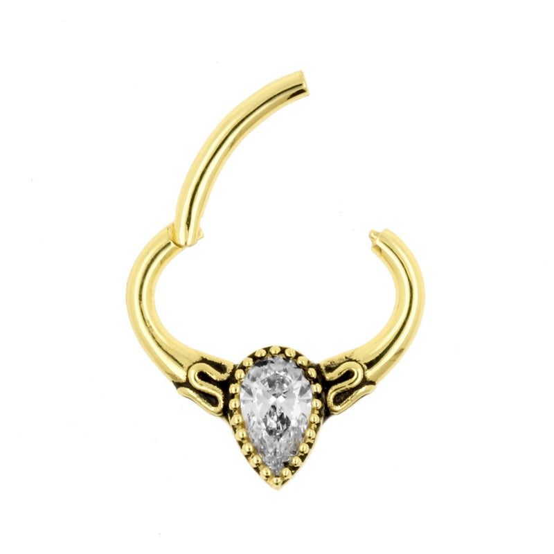 18 Karaats Gouden Daith Clicker - Zirkonia Droplet Clear