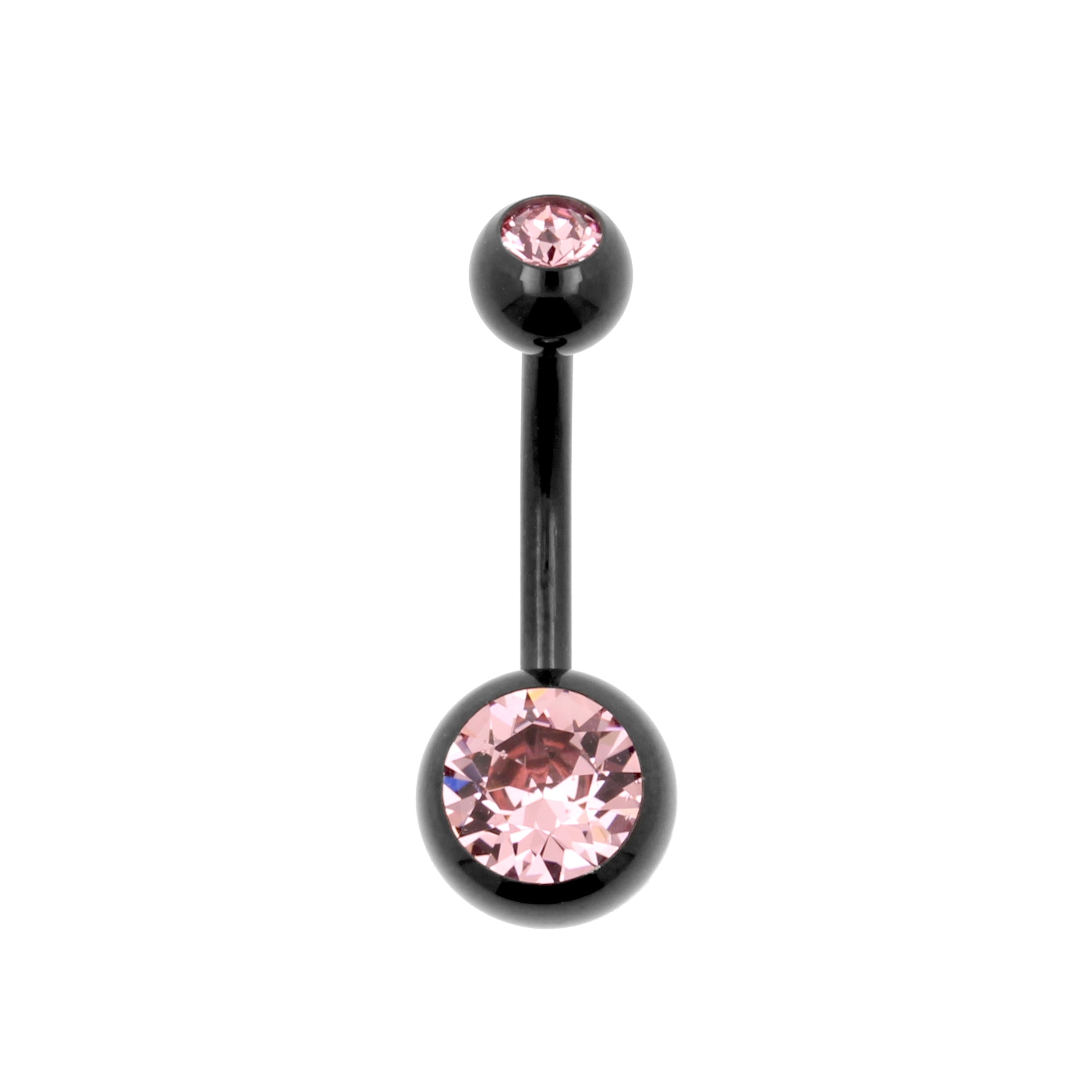 Titanium Navelpiercing Met Twee Kristallen Light Rose