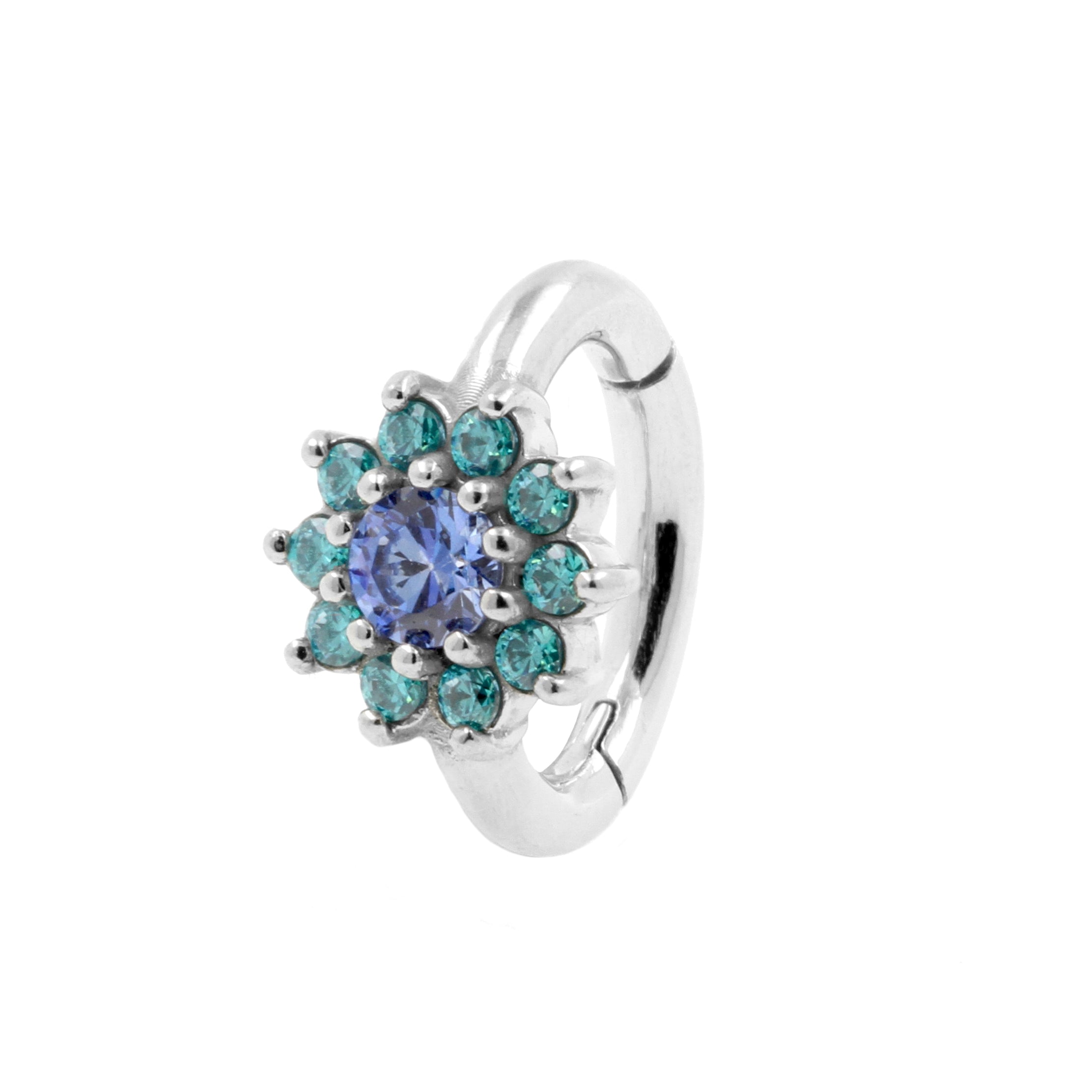 Nikkelvrij Stalen Zirkonia Navel Clicker - Flower Blue / Mint Green