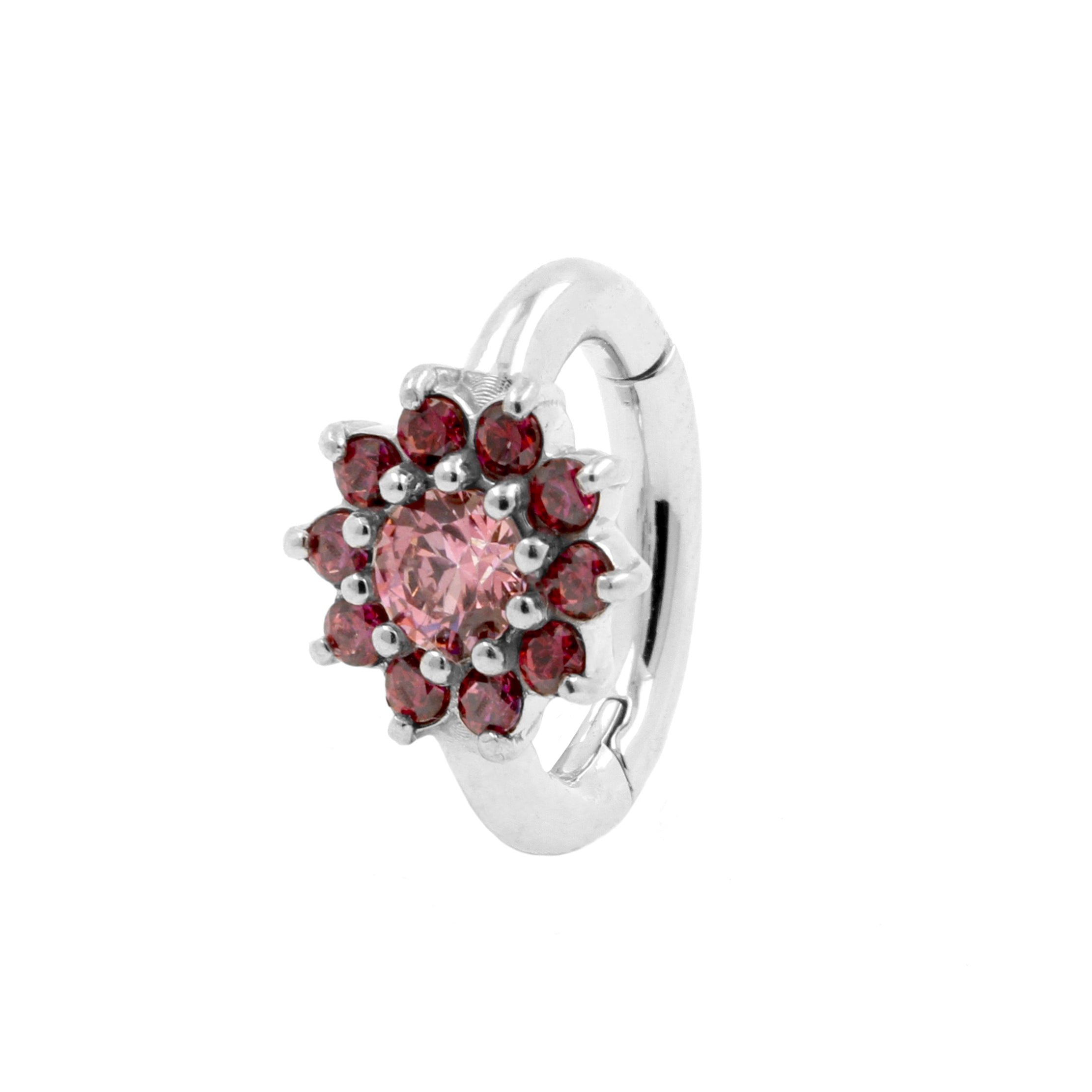 Nikkelvrij Stalen Zirkonia Navel Clicker - Flower Pink / Red