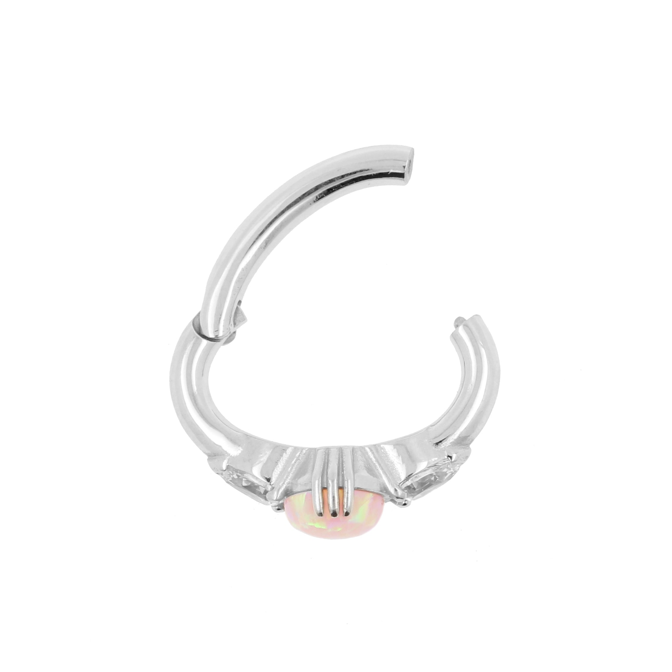 Nikkelvrij Stalen Navel Clicker - Opaal En Zirkonia Pink Opal