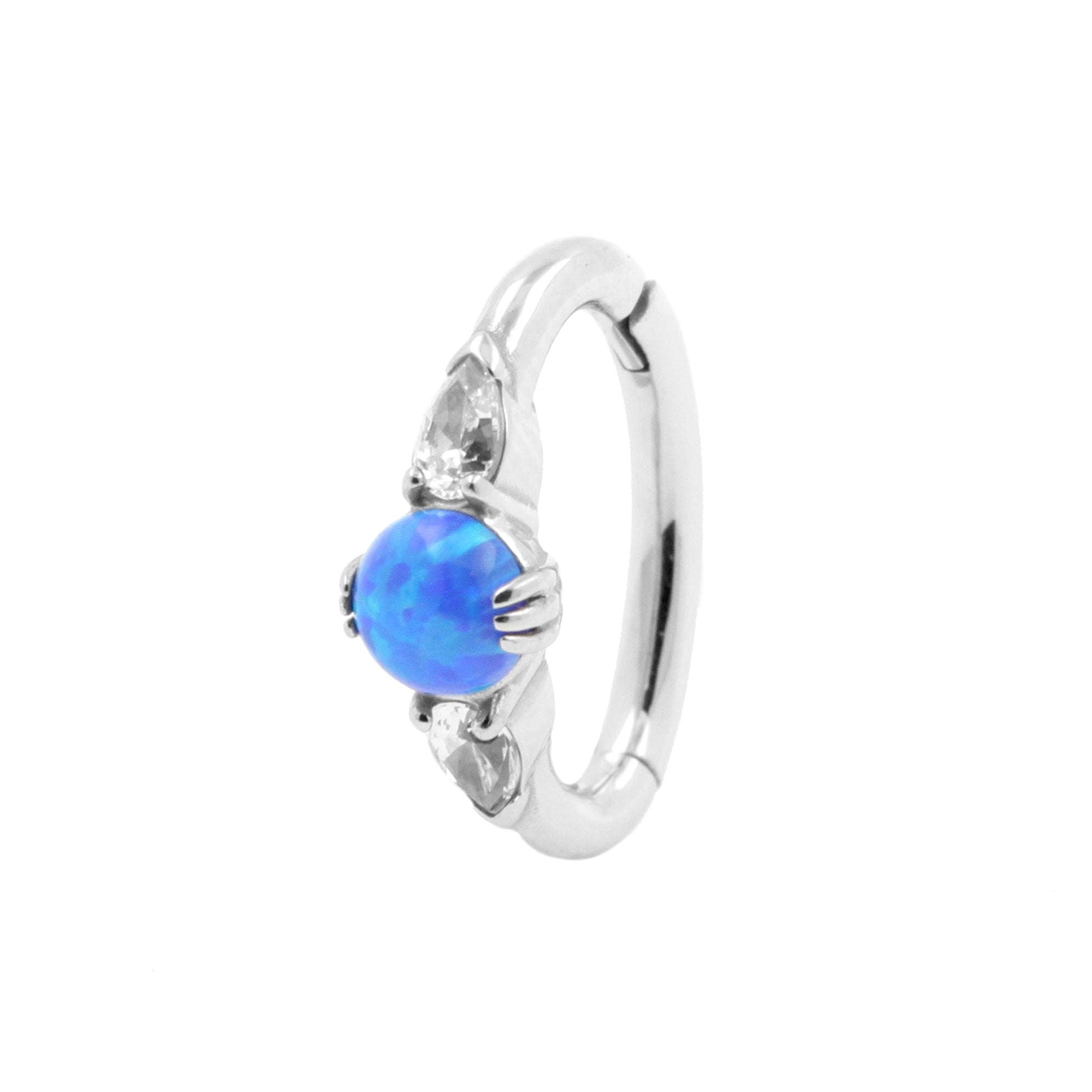 Nikkelvrij Stalen Navel Clicker - Opaal En Zirkonia Sapphire Blue Opal