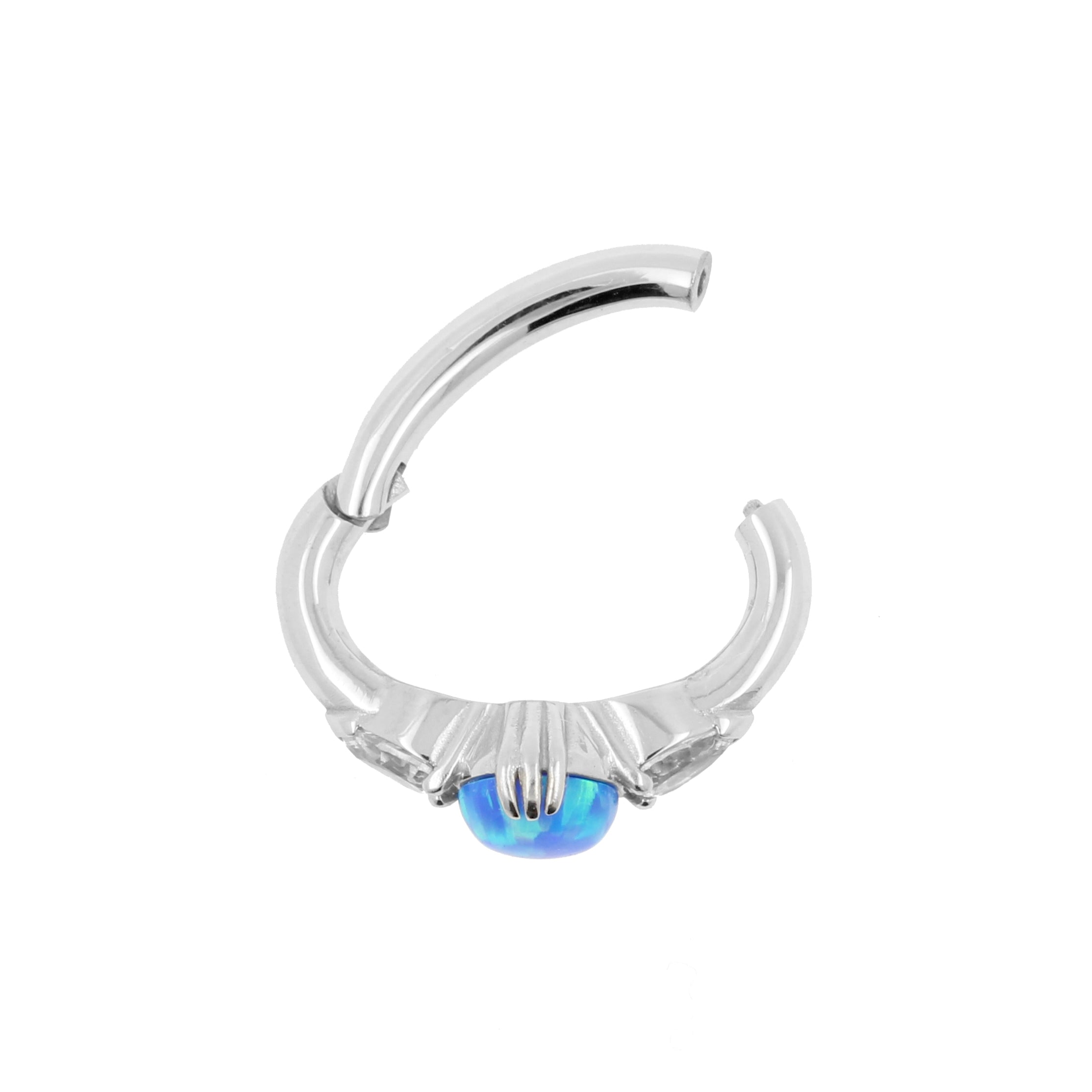 Nikkelvrij Stalen Navel Clicker - Opaal En Zirkonia Sapphire Blue Opal