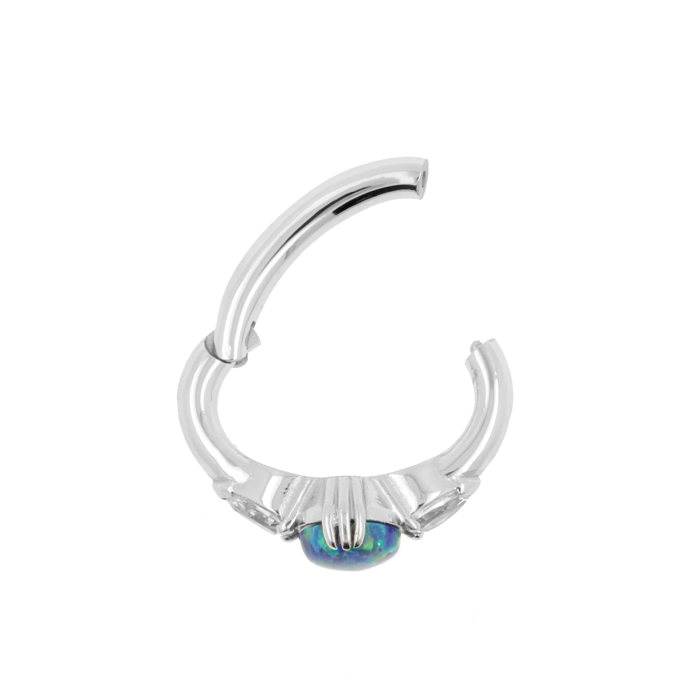 Nikkelvrij Stalen Navel Clicker - Opaal En Zirkonia Black Opal