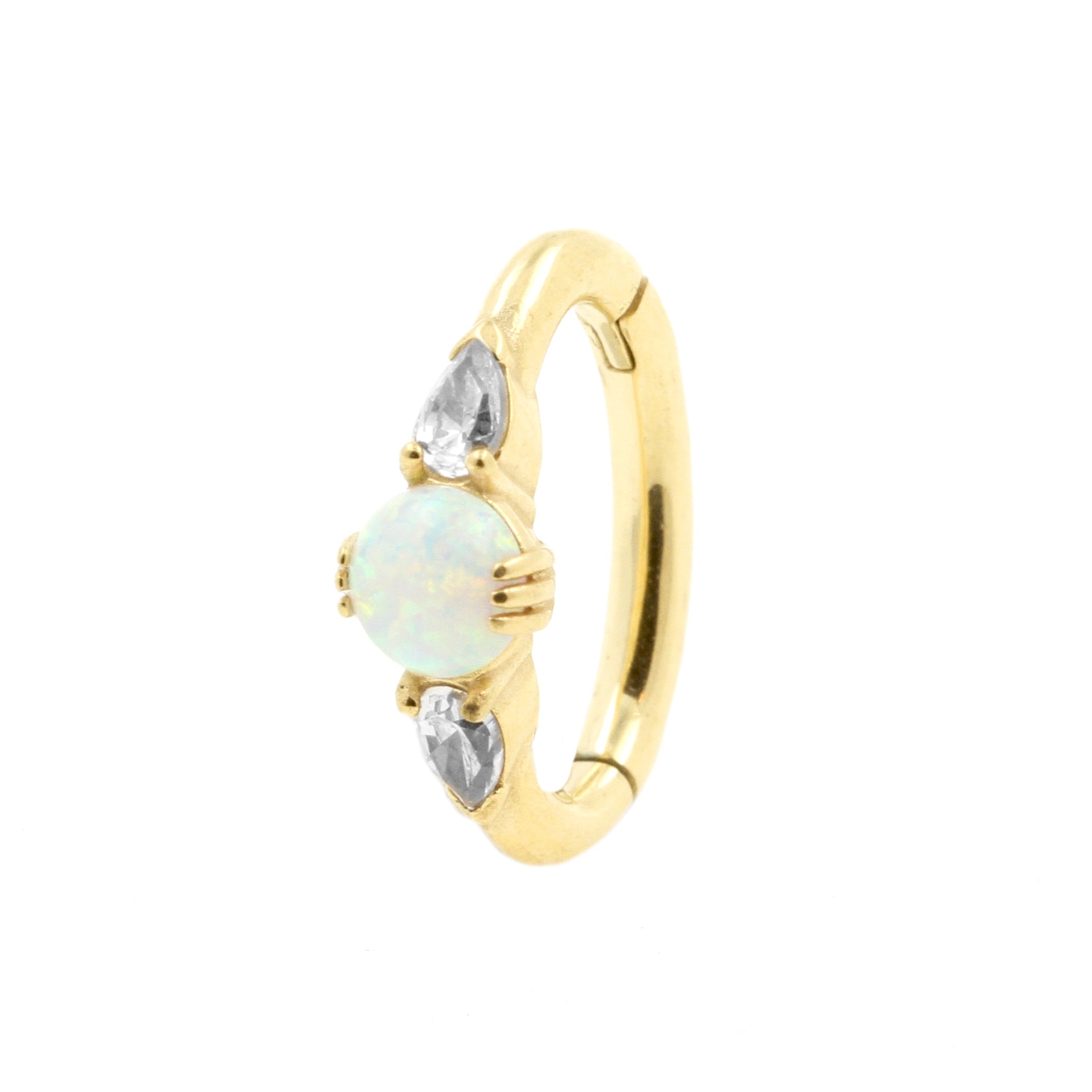 Nickel-Free Stainless Steel Belly Ring Clicker - Opal And Zirconia White Opal