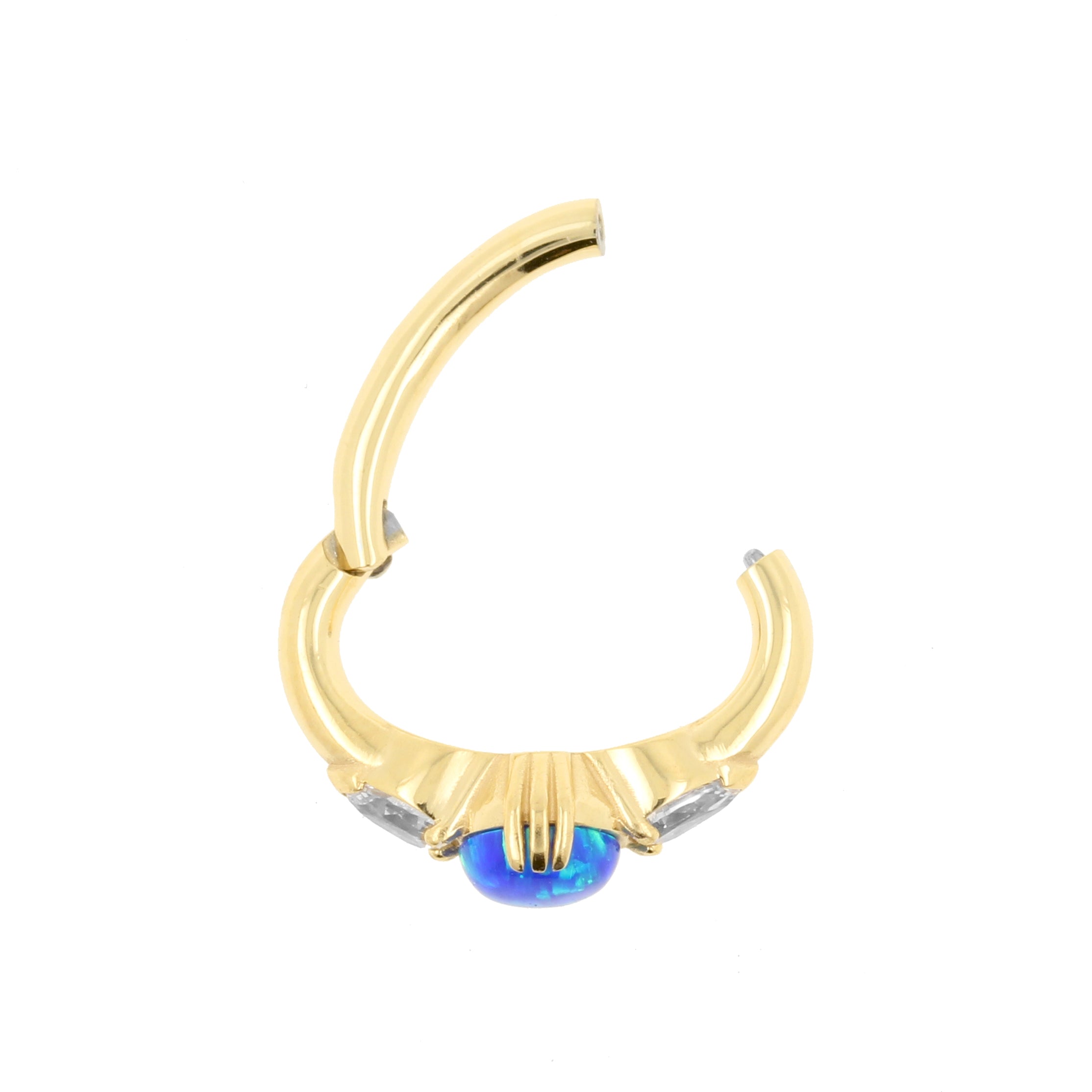 Nikkelvrij Stalen Navel Clicker - Opaal En Zirkonia Sapphire Blue Opal