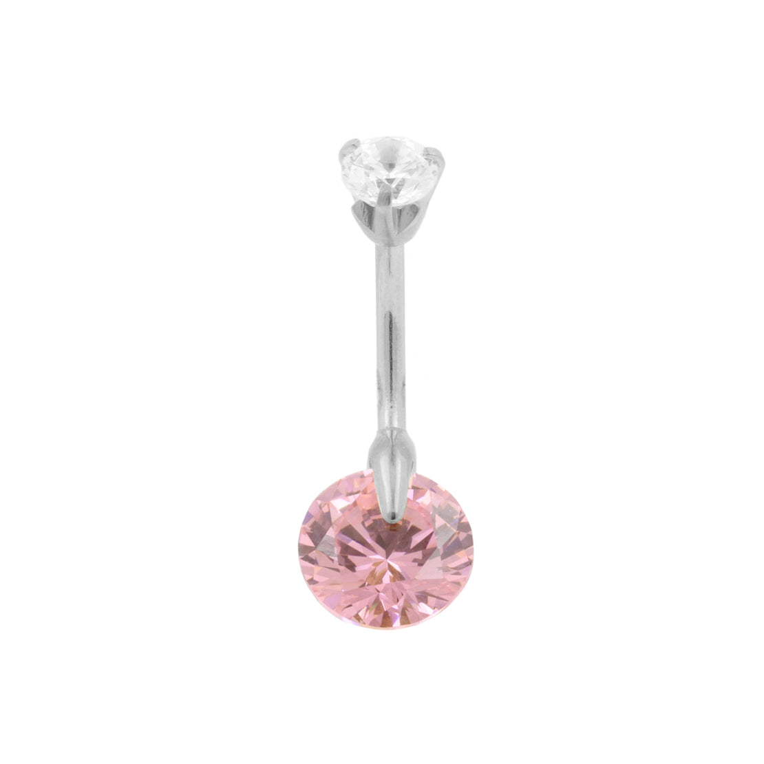 Surgical Steel Belly Bar With Floating Zirkonia Silver