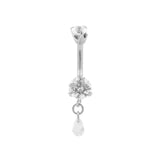 Surgical Steel Zirconia Belly Bar With Single Dangle Silver