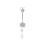 Surgical Steel Zirconia Belly Bar With Single Dangle Silver