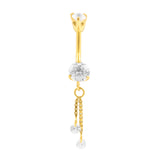 Surgical Steel Zirconia Belly Bar With Double Dangle Gold