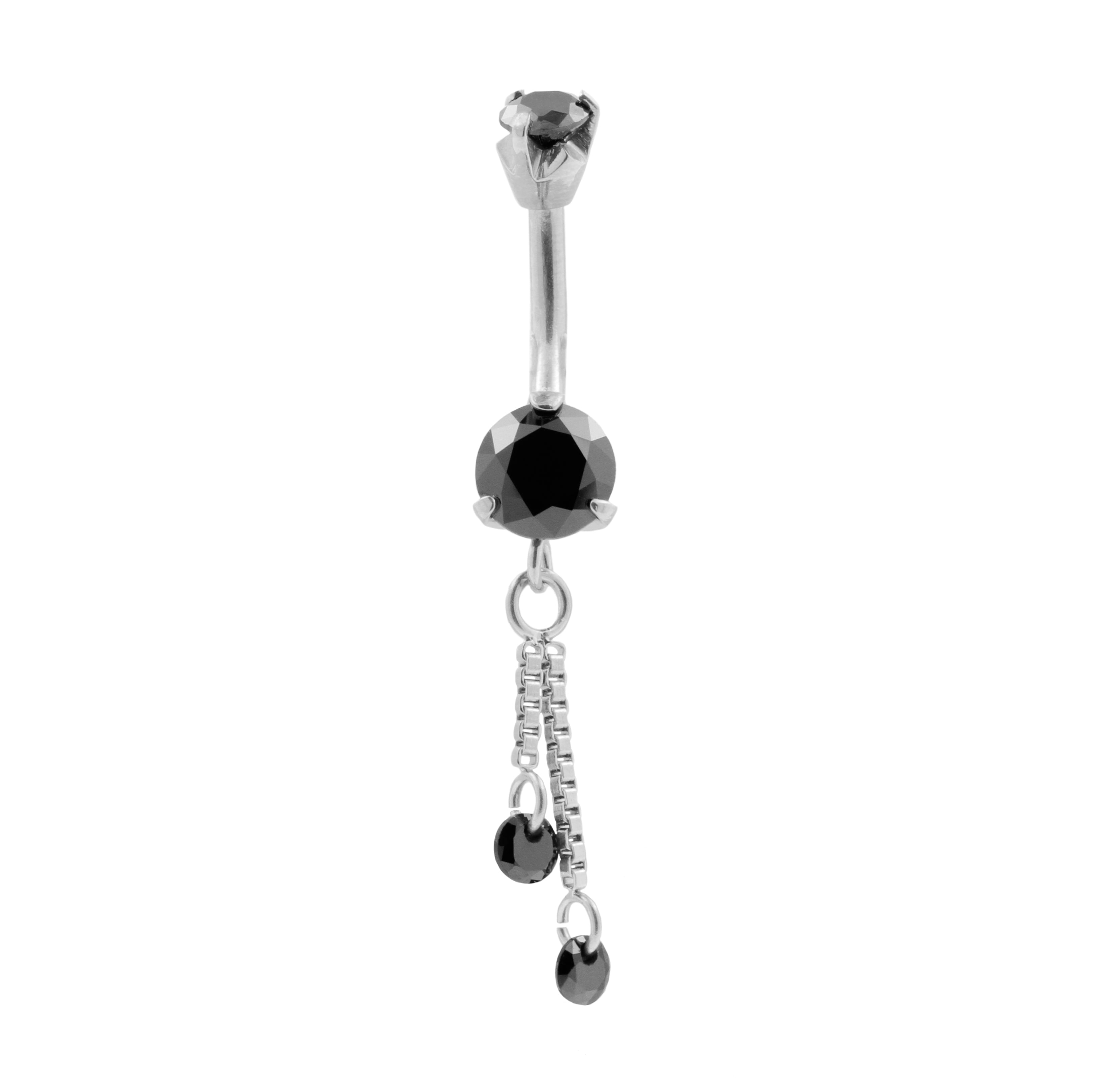 Chirurgisch Stalen Zirkonia Navelpiercing Met Dubbel Hangertje Zilver