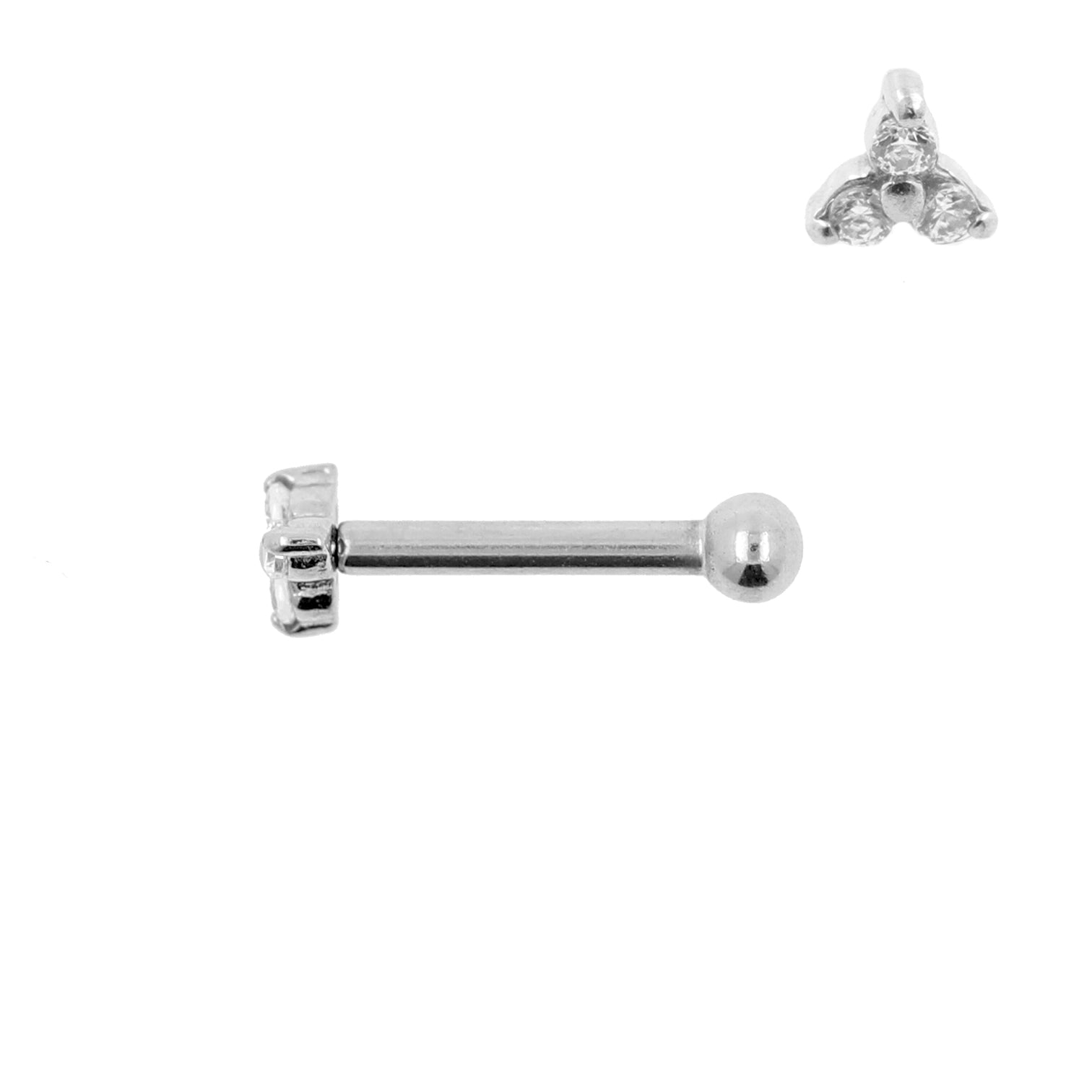 Surgical Steel Tragus Barbell - Zirconia Trinity