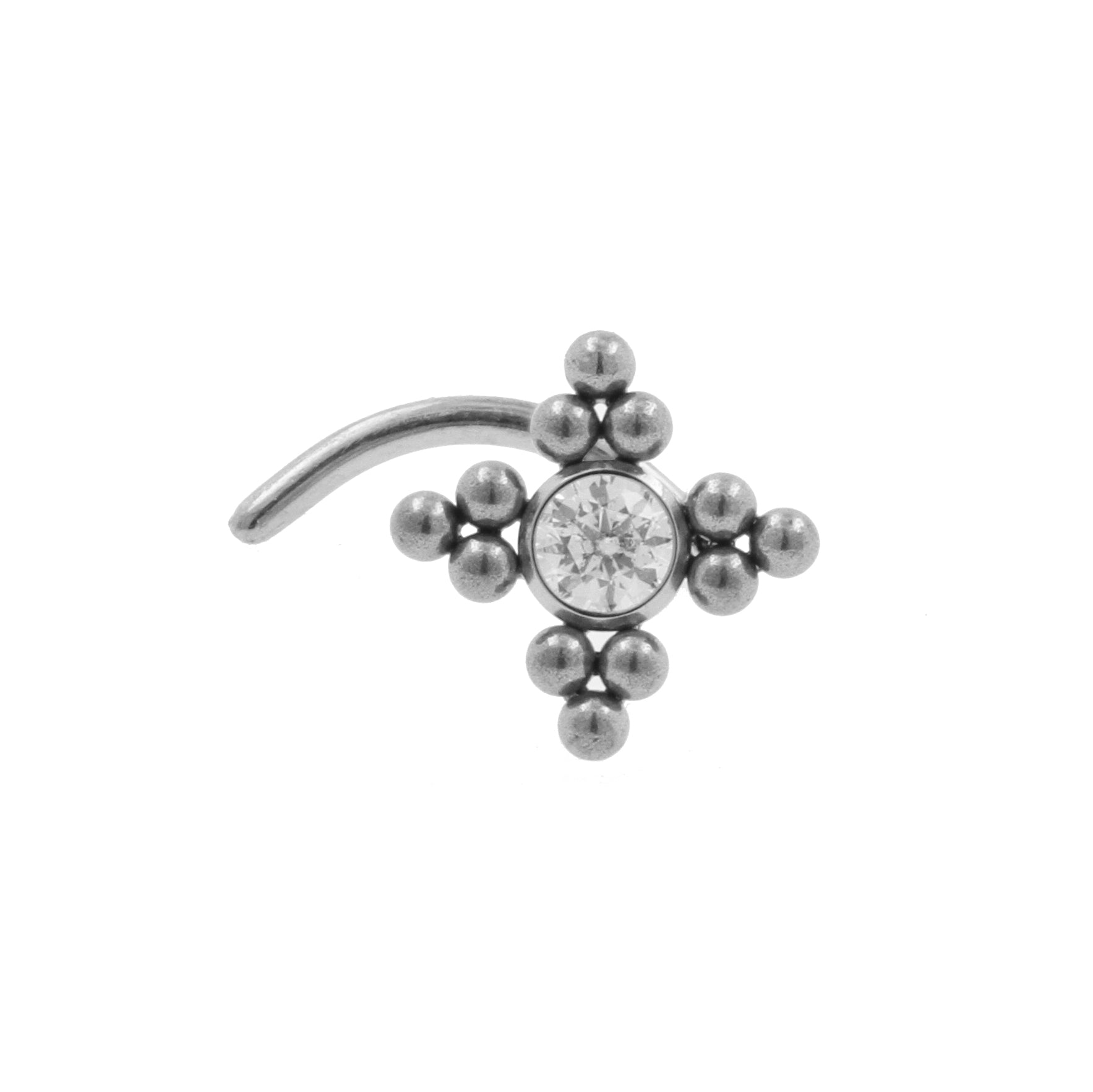 Titanium Nose Stud With Zirconia Cluster