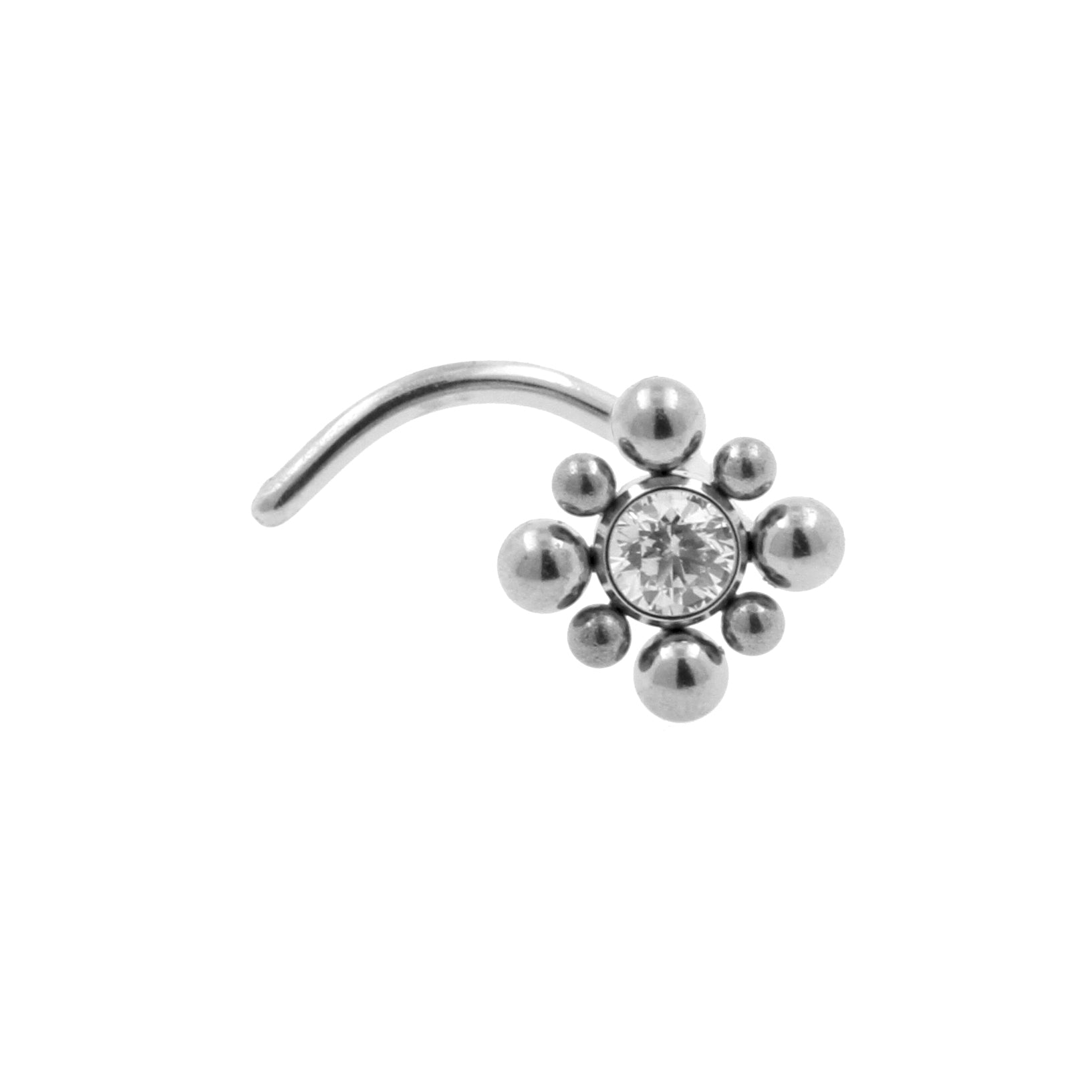 Titanium Nose Stud With Zirconia Cluster