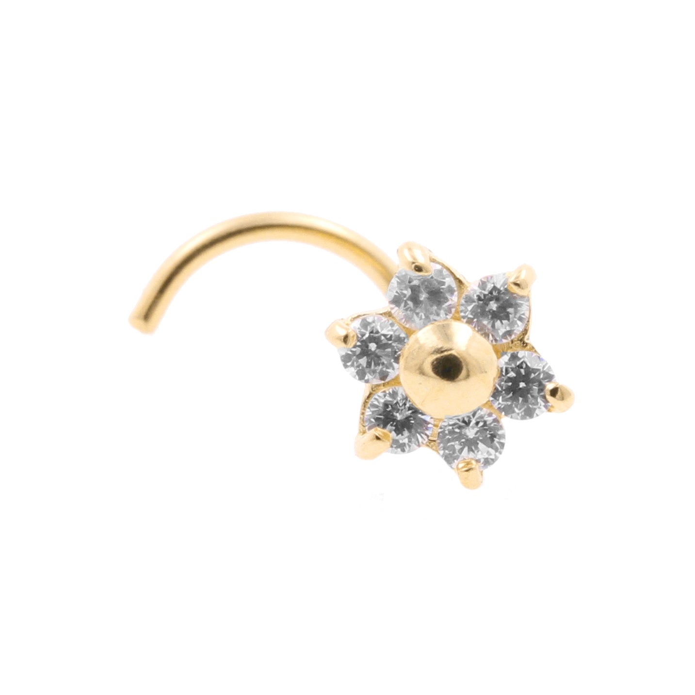 18 Karat Gold Nosestud Flower With Zirconia Clear