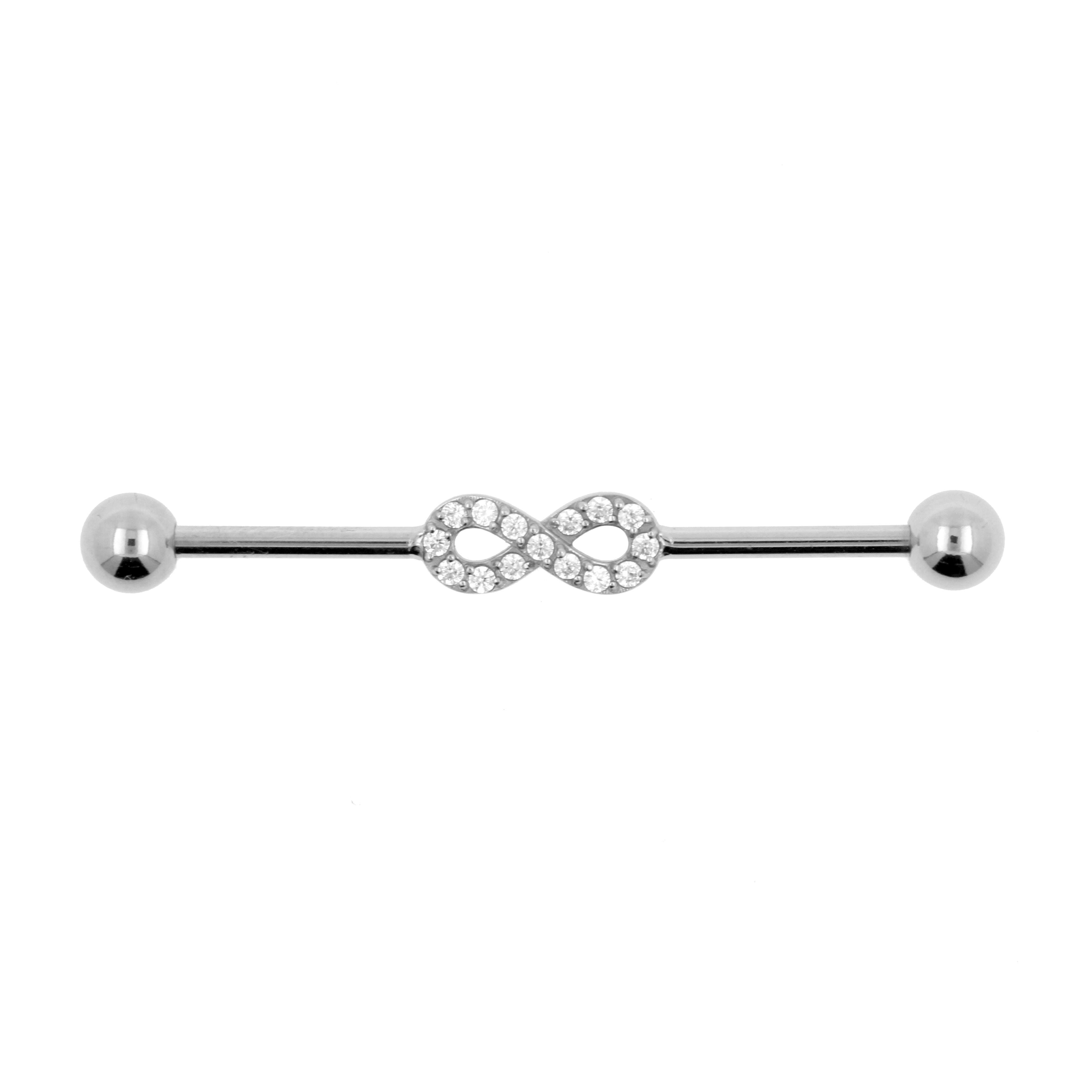 Surgical Steel Jewelled Industrial Barbell - Infinity Silver