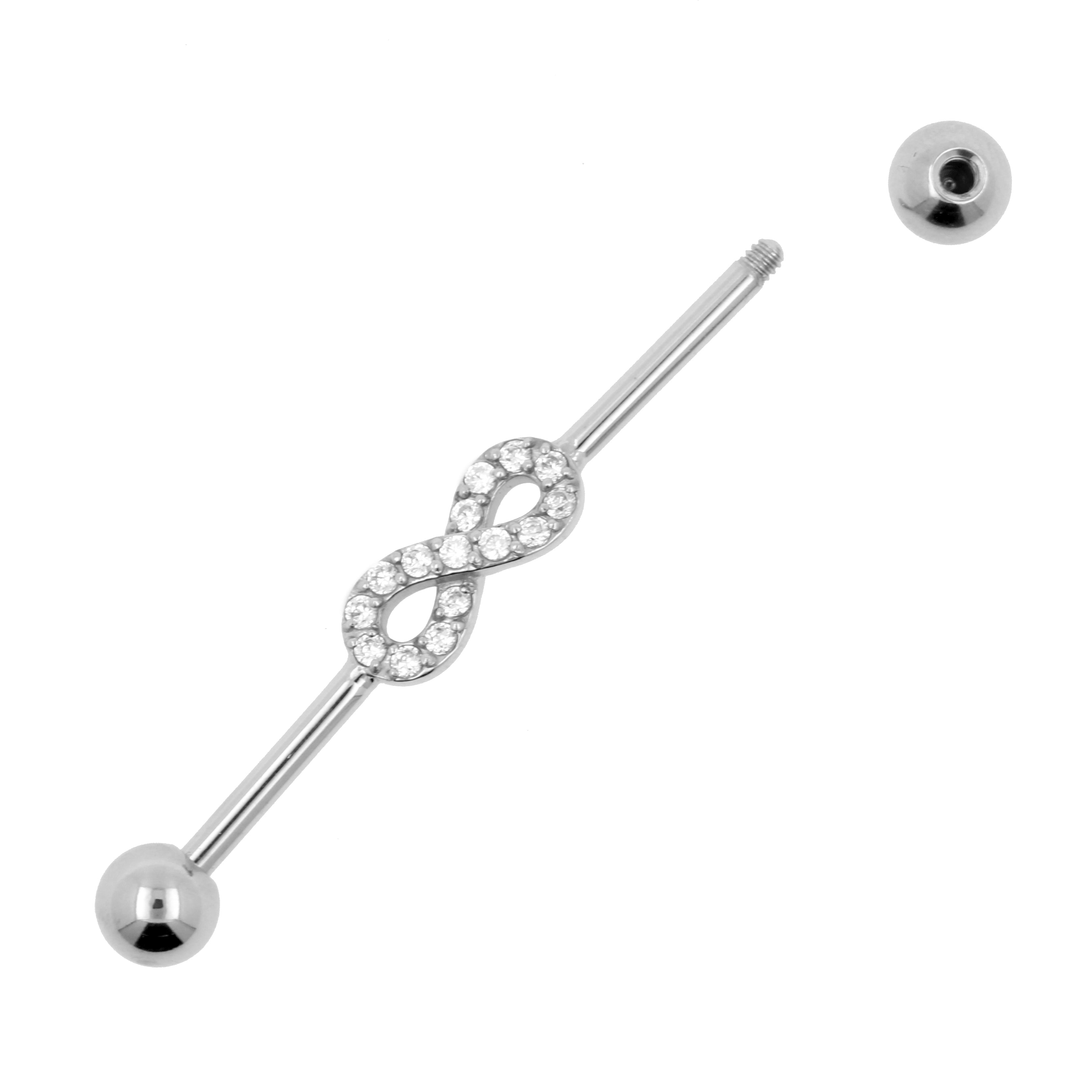 Surgical Steel Jewelled Industrial Barbell - Infinity Silver