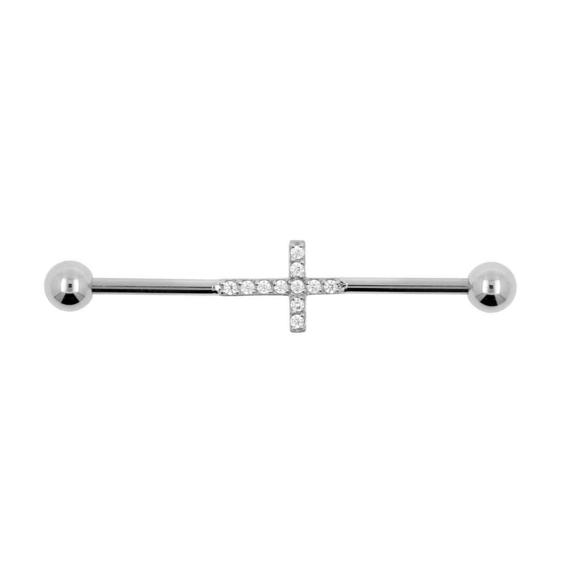 Chirurgisch Stalen Industrial Barbell Met Zirkonia - Cross Zilver