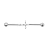 Surgical Steel Jewelled Industrial Barbell - Cross Silver