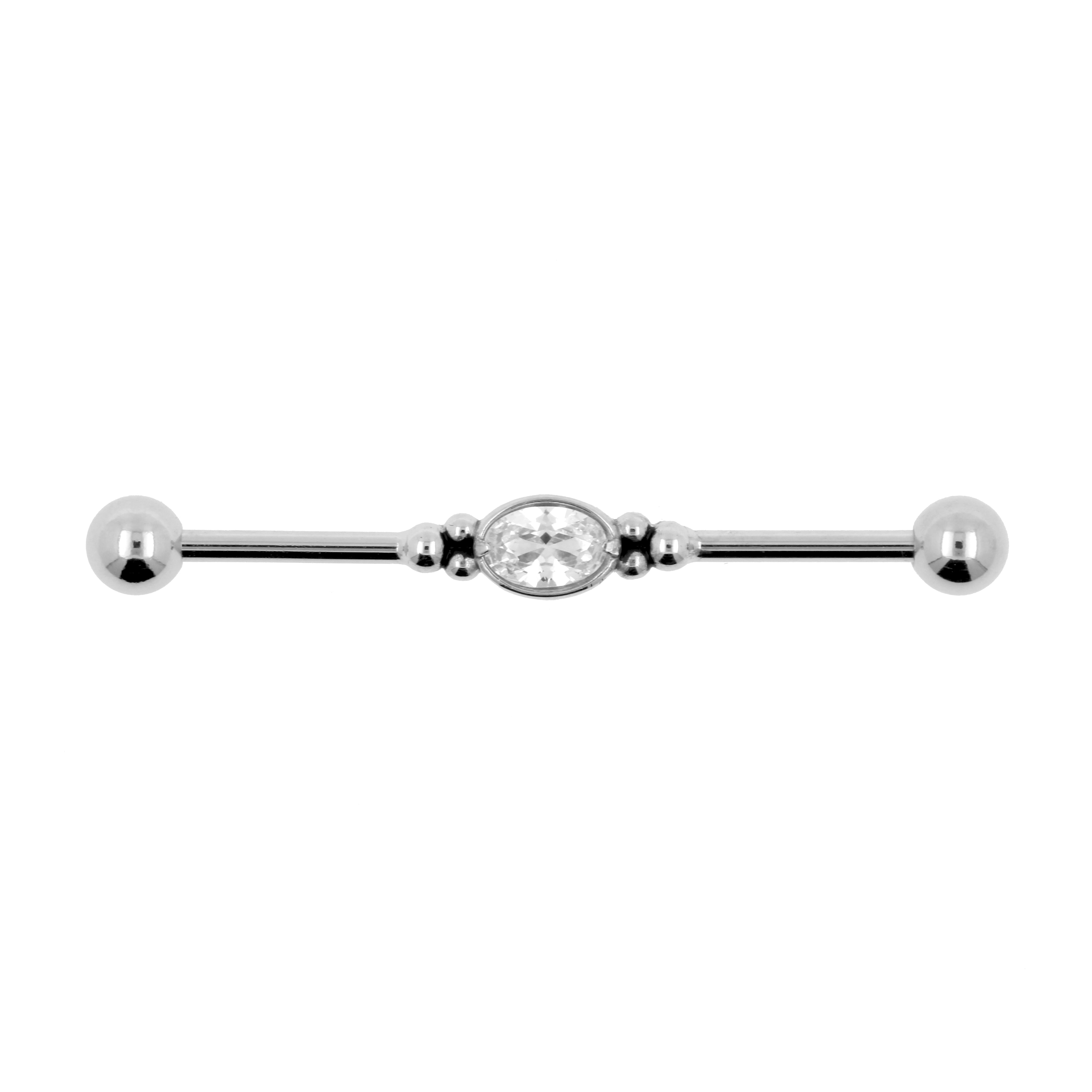 Surgical Steel Jewelled Industrial Barbell - Oval Jewel Silver