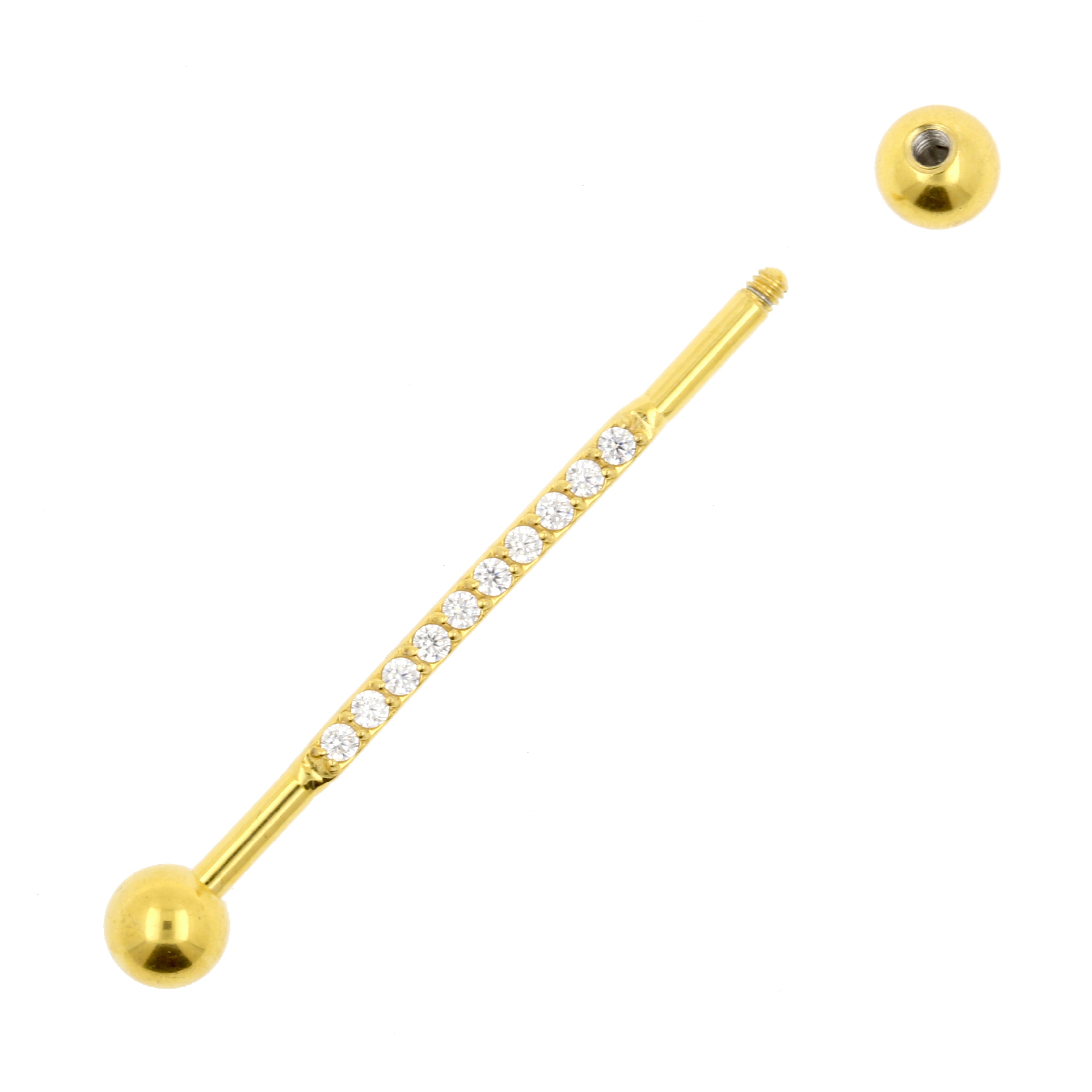 Surgical Steel Jewelled Industrial Barbell Gold