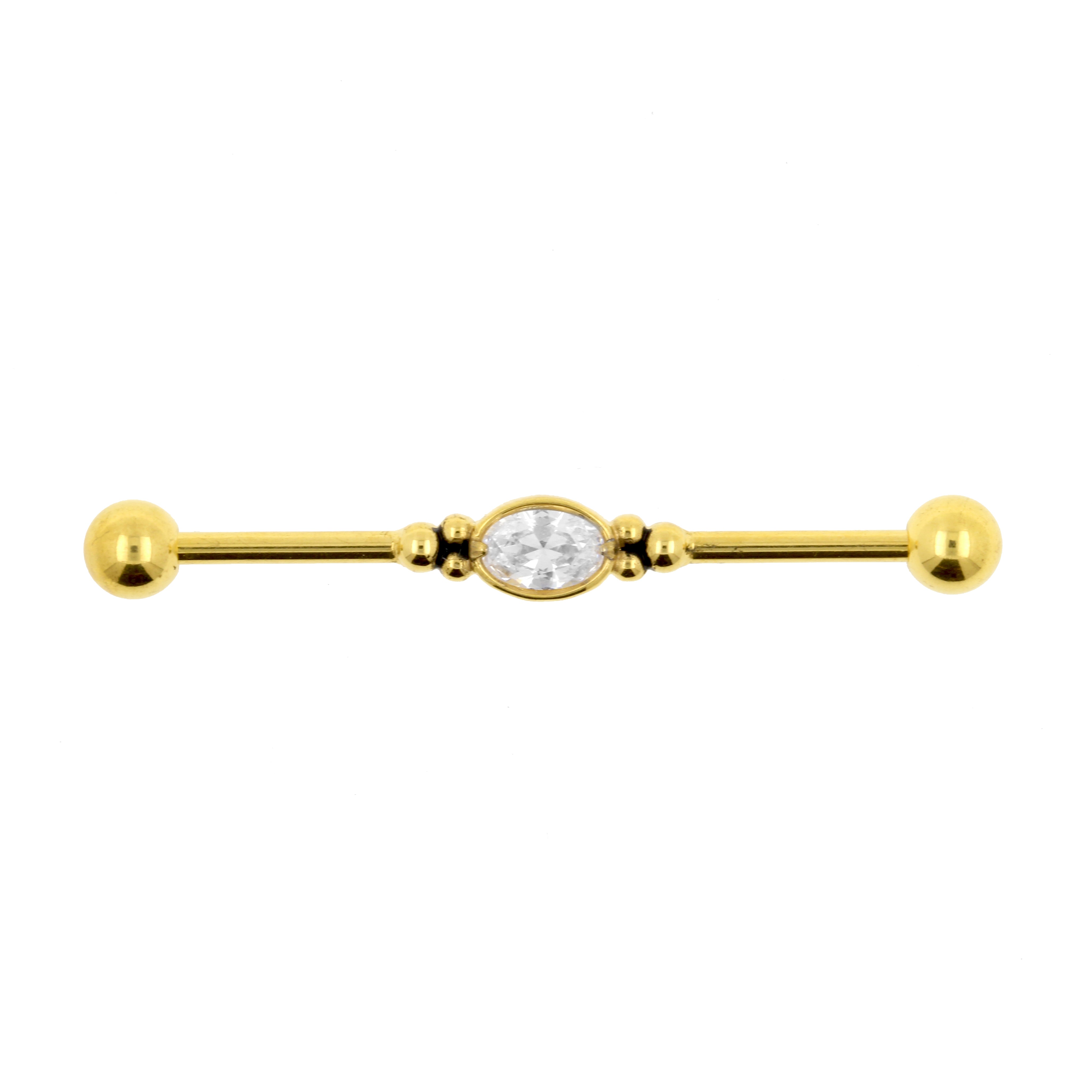 Surgical Steel Jewelled Industrial Barbell - Oval Jewel Gold