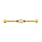 Chirurgisch Stalen Industrial Barbell Met Zirkonia - Oval Jewel Goud
