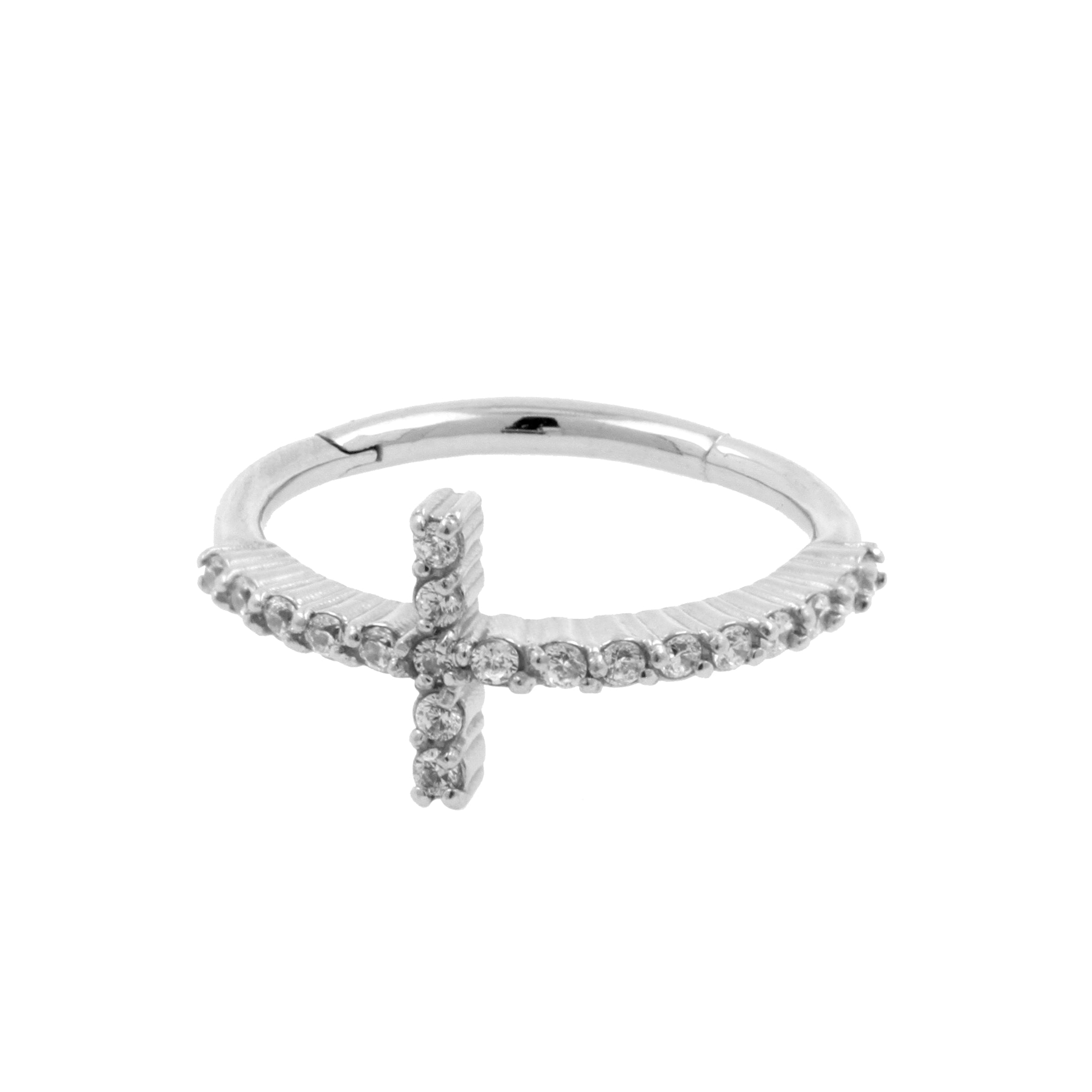 Chirurgisch Stalen Conch Clicker - Zirkonia Cross Zilver