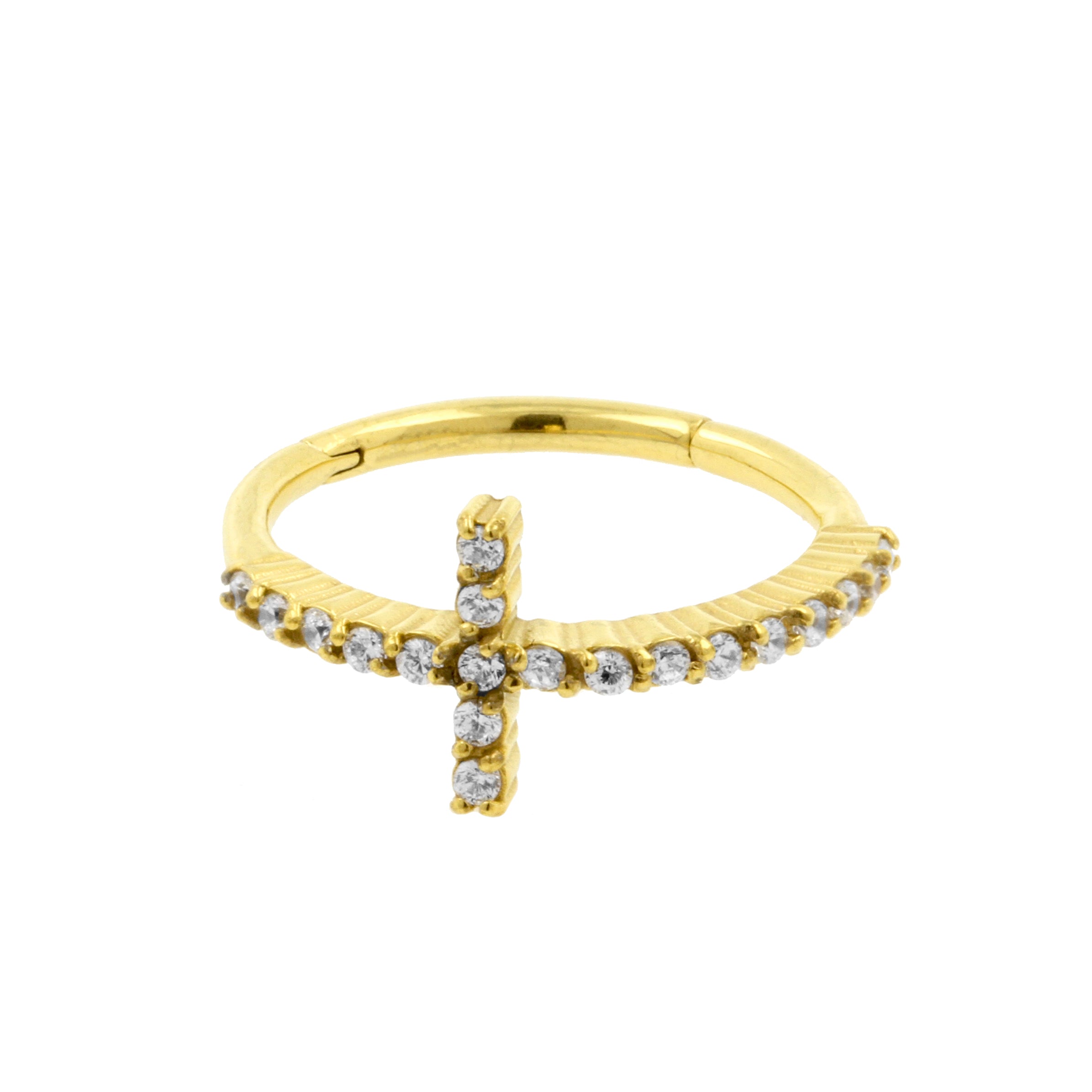 Chirurgisch Stalen Conch Clicker - Zirkonia Cross Goud