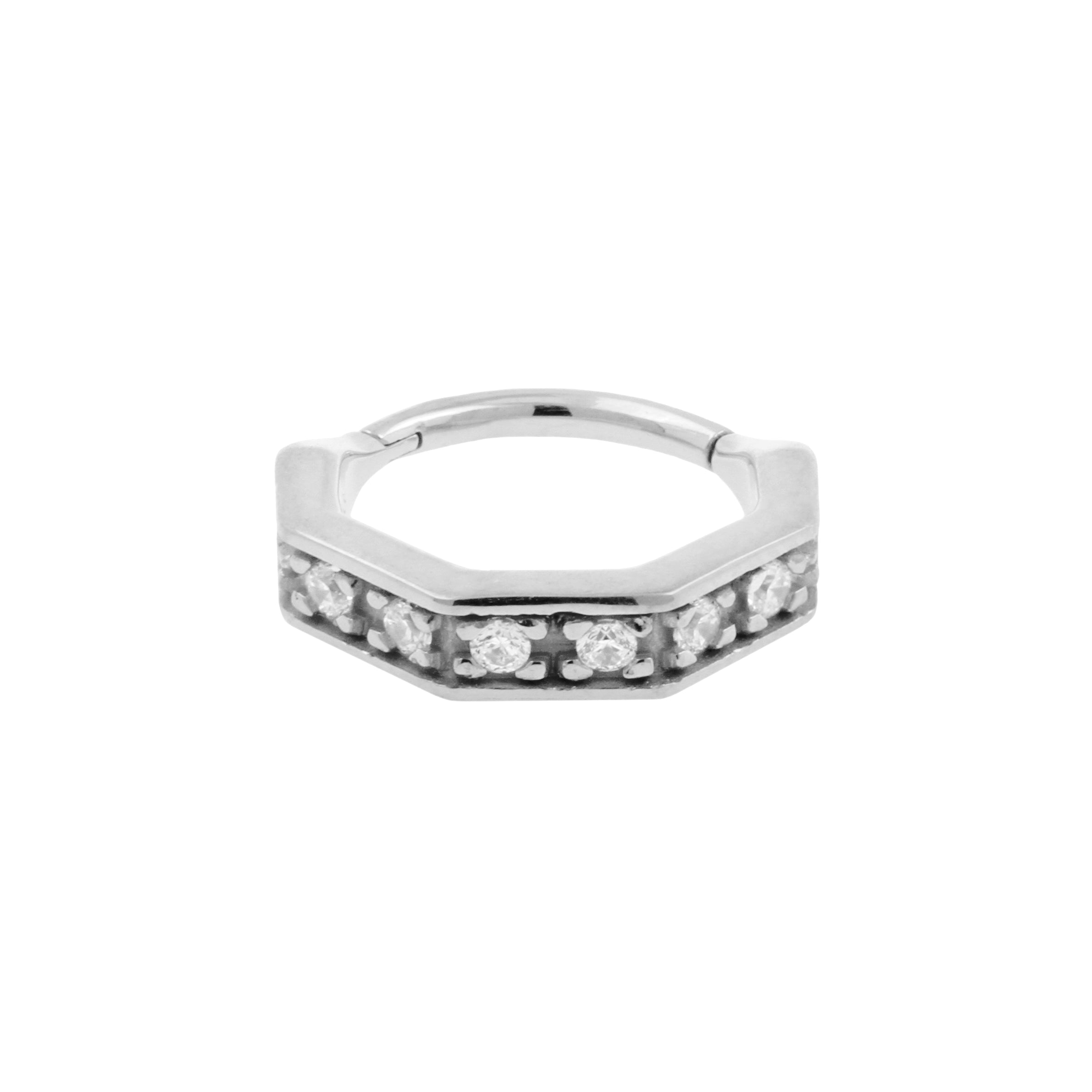 Nickel-Free Stainless Steel Octagon Click Ring Set With Zirconia Silver