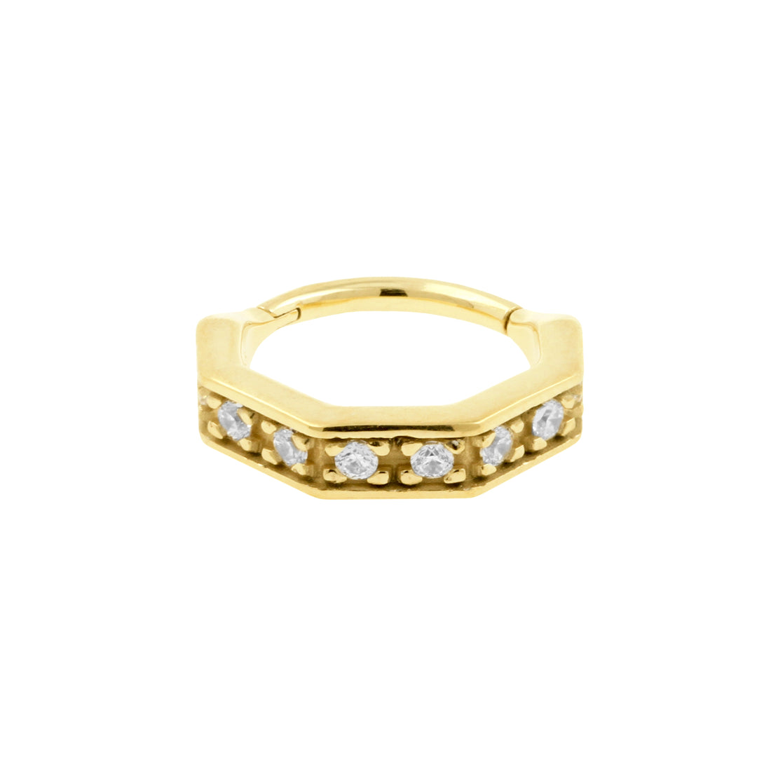 Nickel-Free Stainless Steel Octagon Click Ring Set With Zirconia Gold