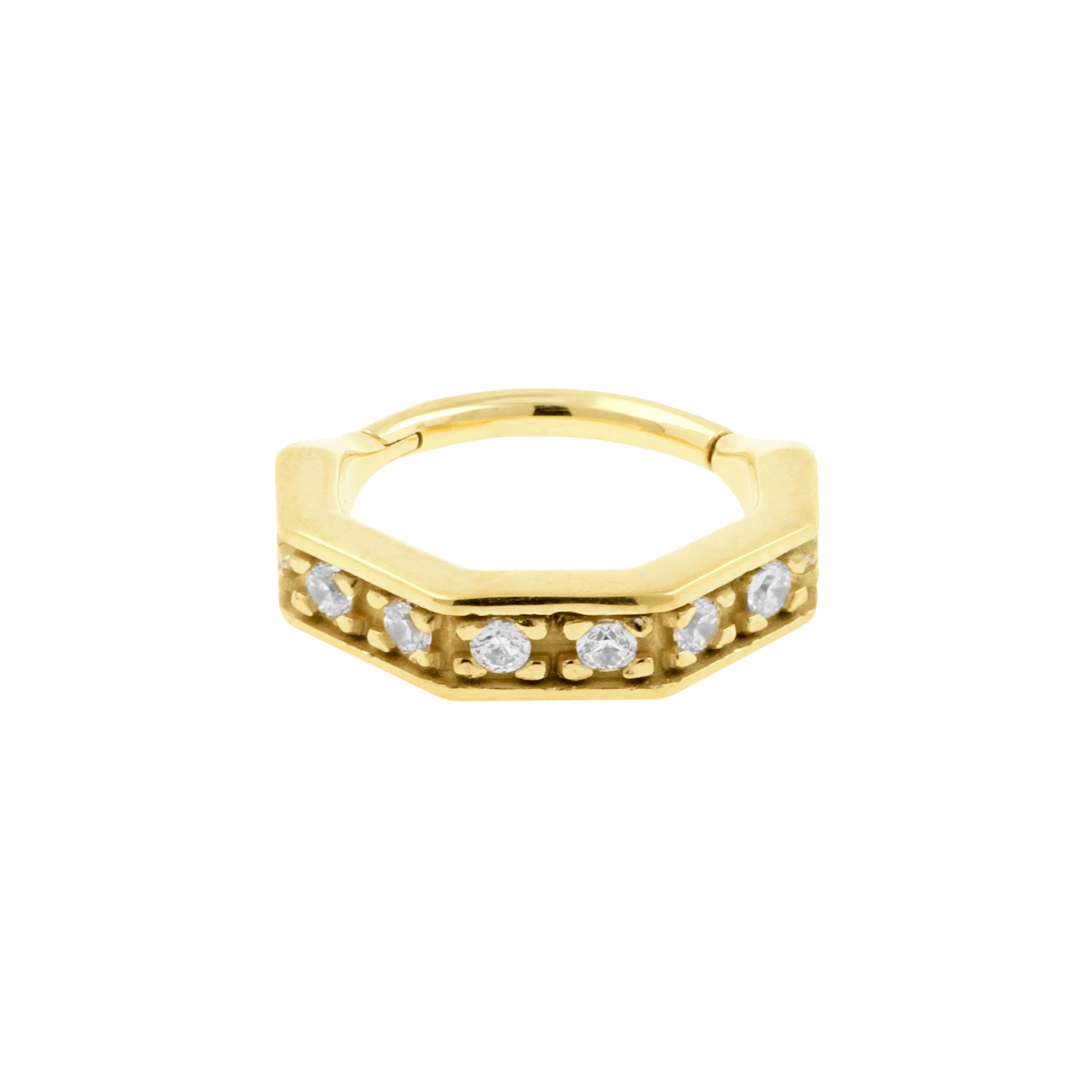 Nickel-Free Stainless Steel Octagon Click Ring Set With Zirconia Gold