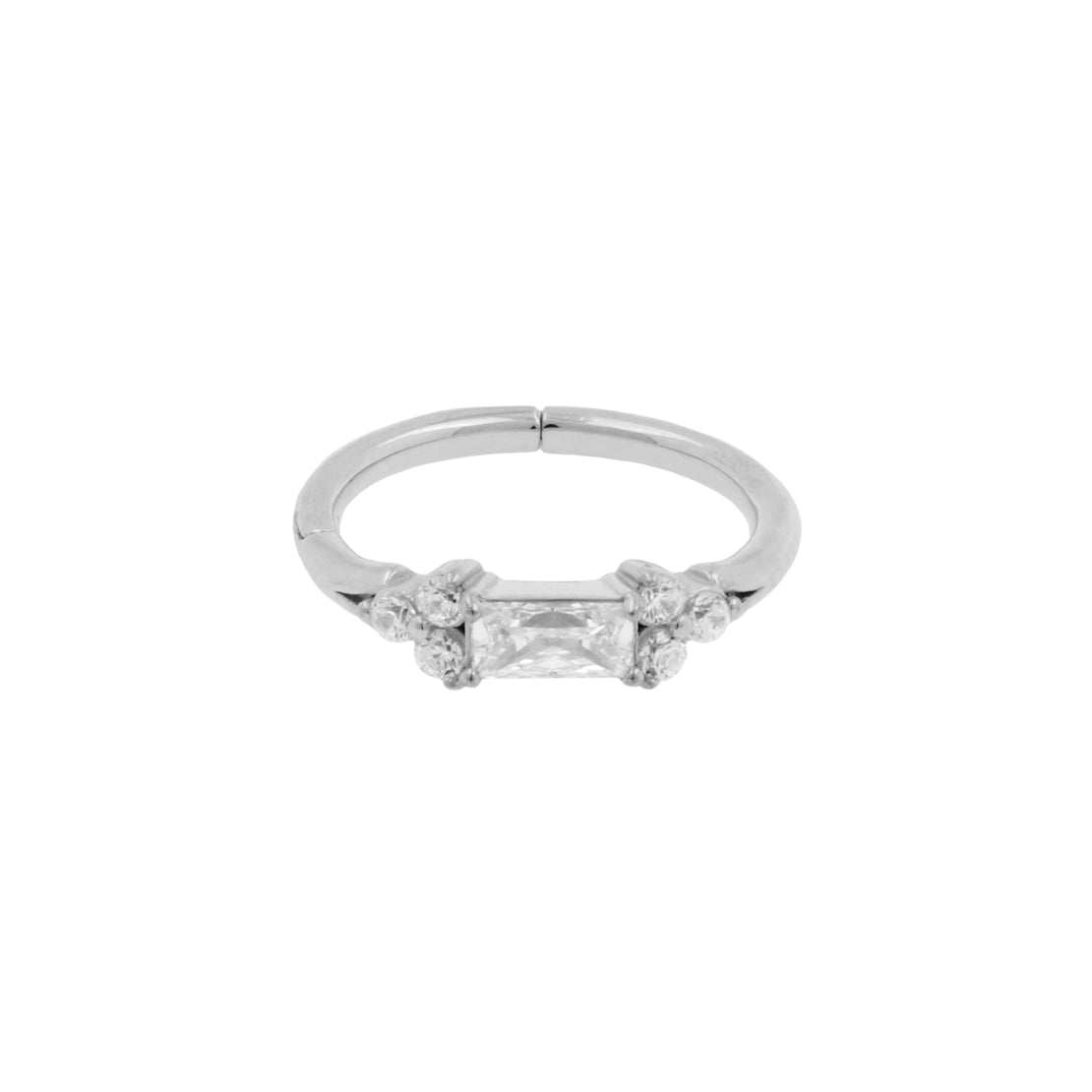 Nickel-Free Stainless Steel Click Ring Set With Zirconia Baguette Silver