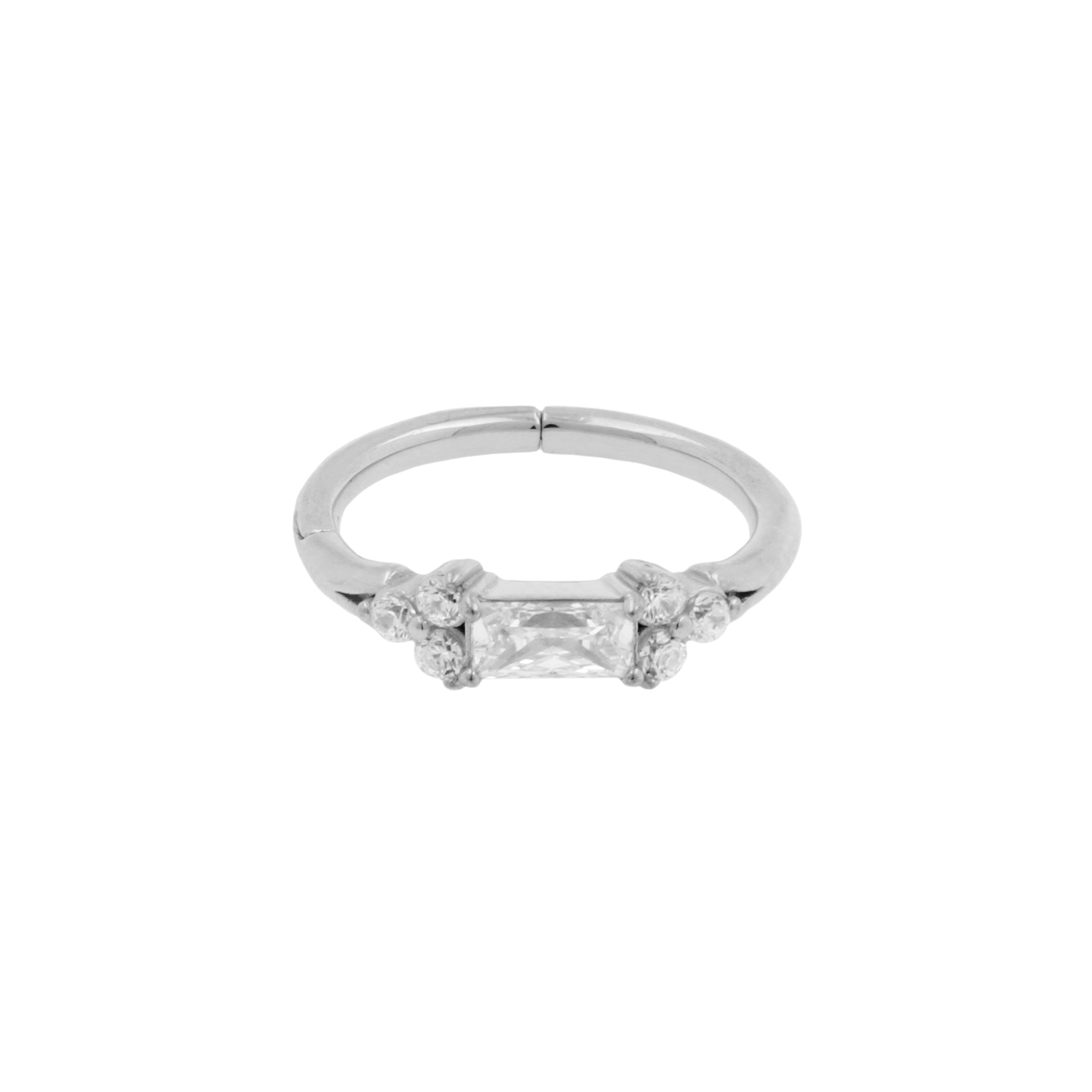 Nickel-Free Stainless Steel Click Ring Set With Zirconia Baguette Silver