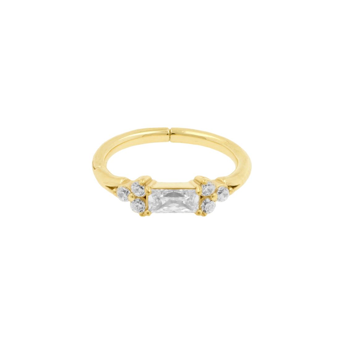 Nickel-Free Stainless Steel Click Ring Set With Zirconia Baguette Gold