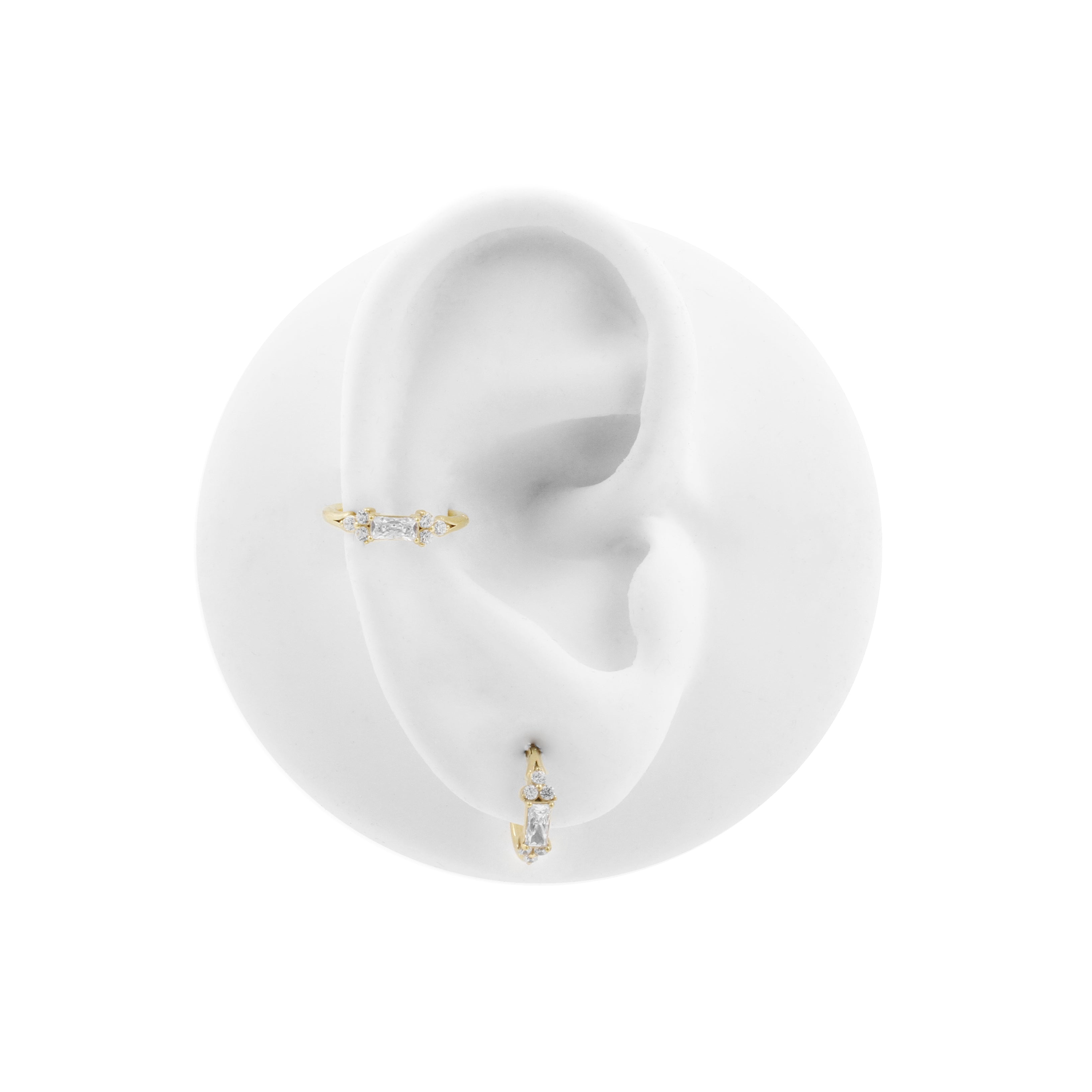 Nickel-Free Stainless Steel Click Ring Set With Zirconia Baguette Gold