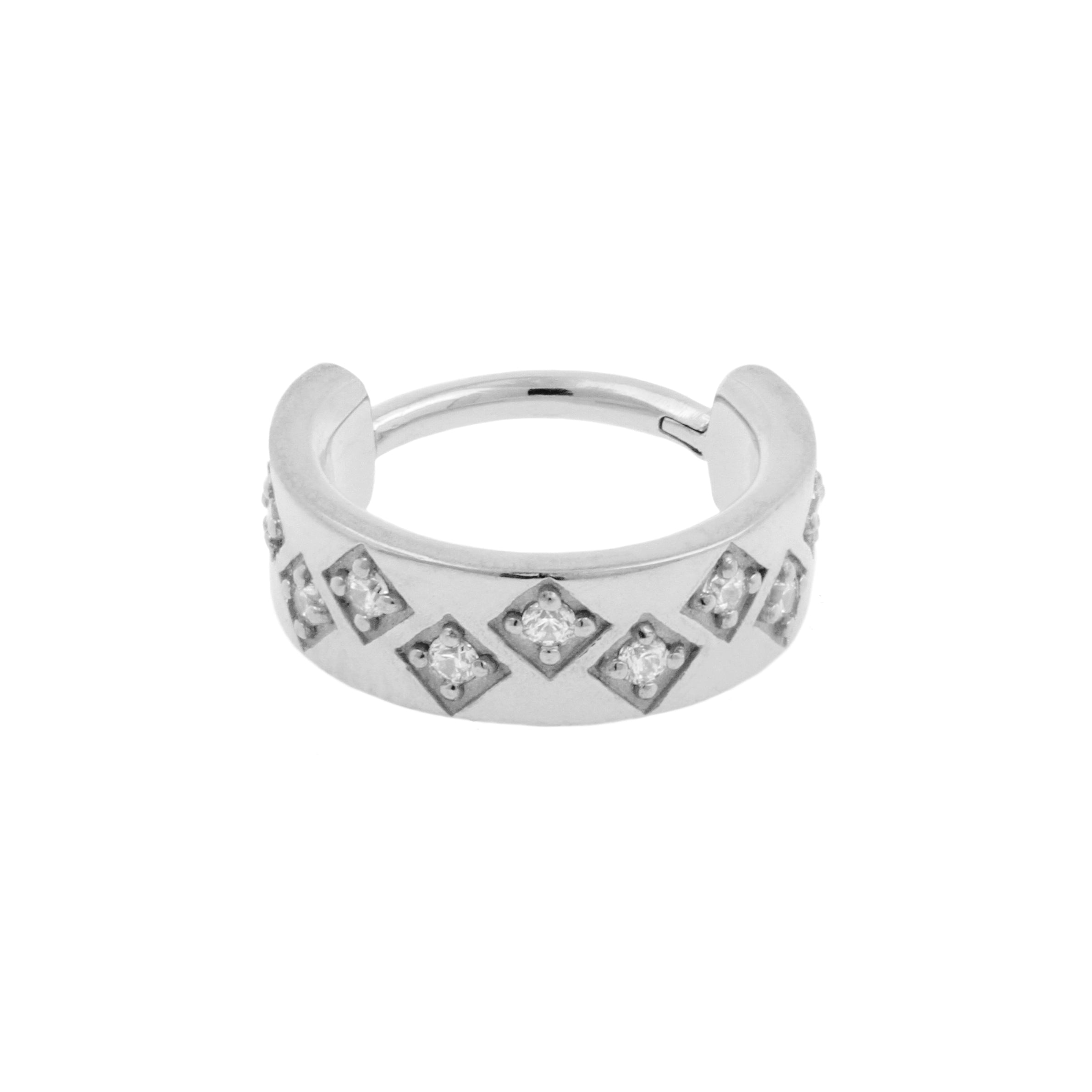 Nickel-Free Stainless Steel Flat Click Ring Set with Zirkonia Silver