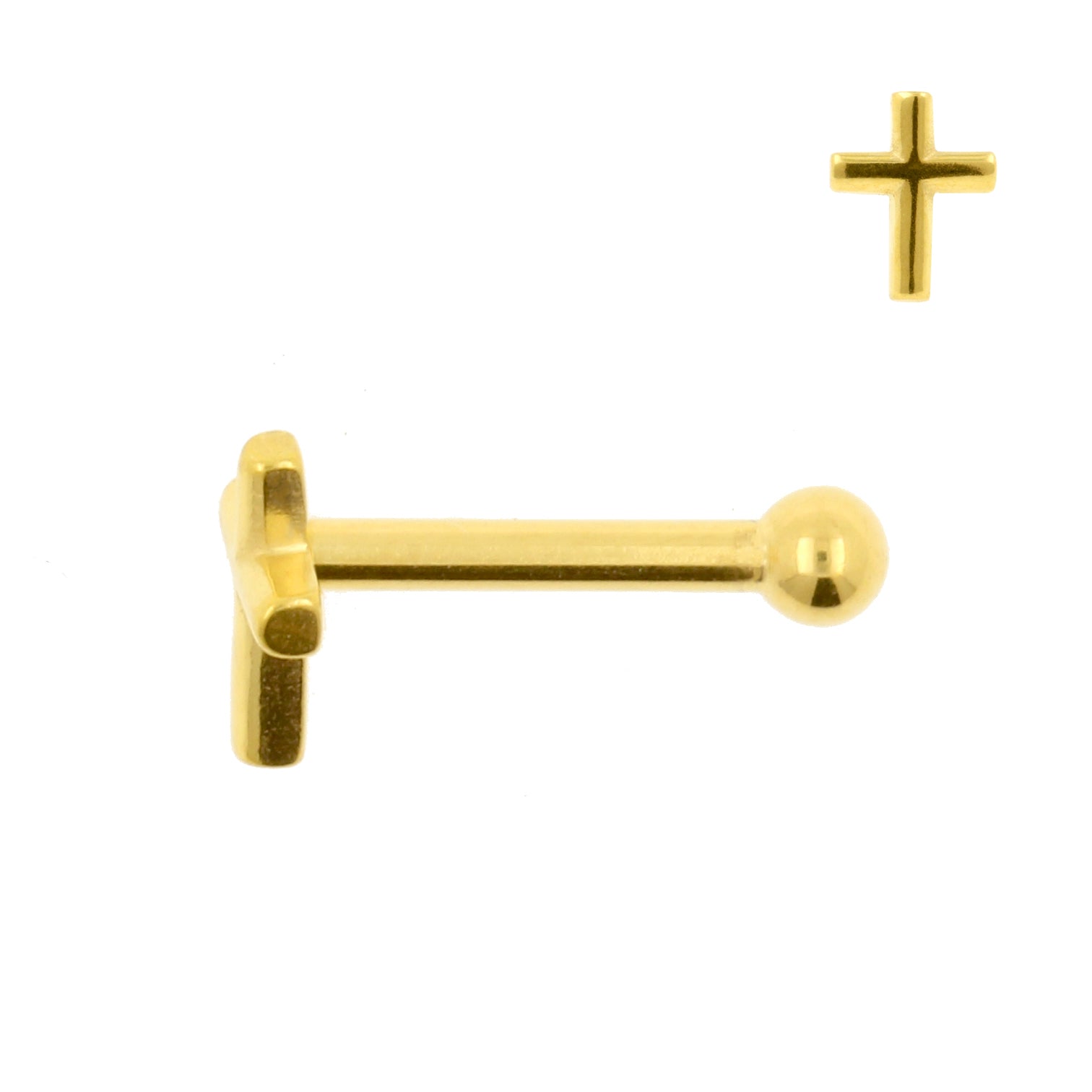 Surgical Steel Tragus Barbell - Cross Gold