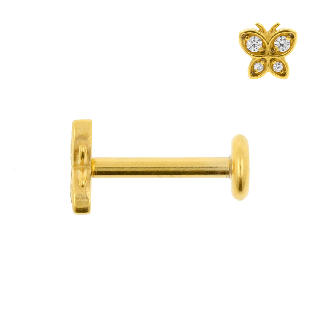Chirurgisch Stalen Zirkonia Labret Stud - Vlinder Goud