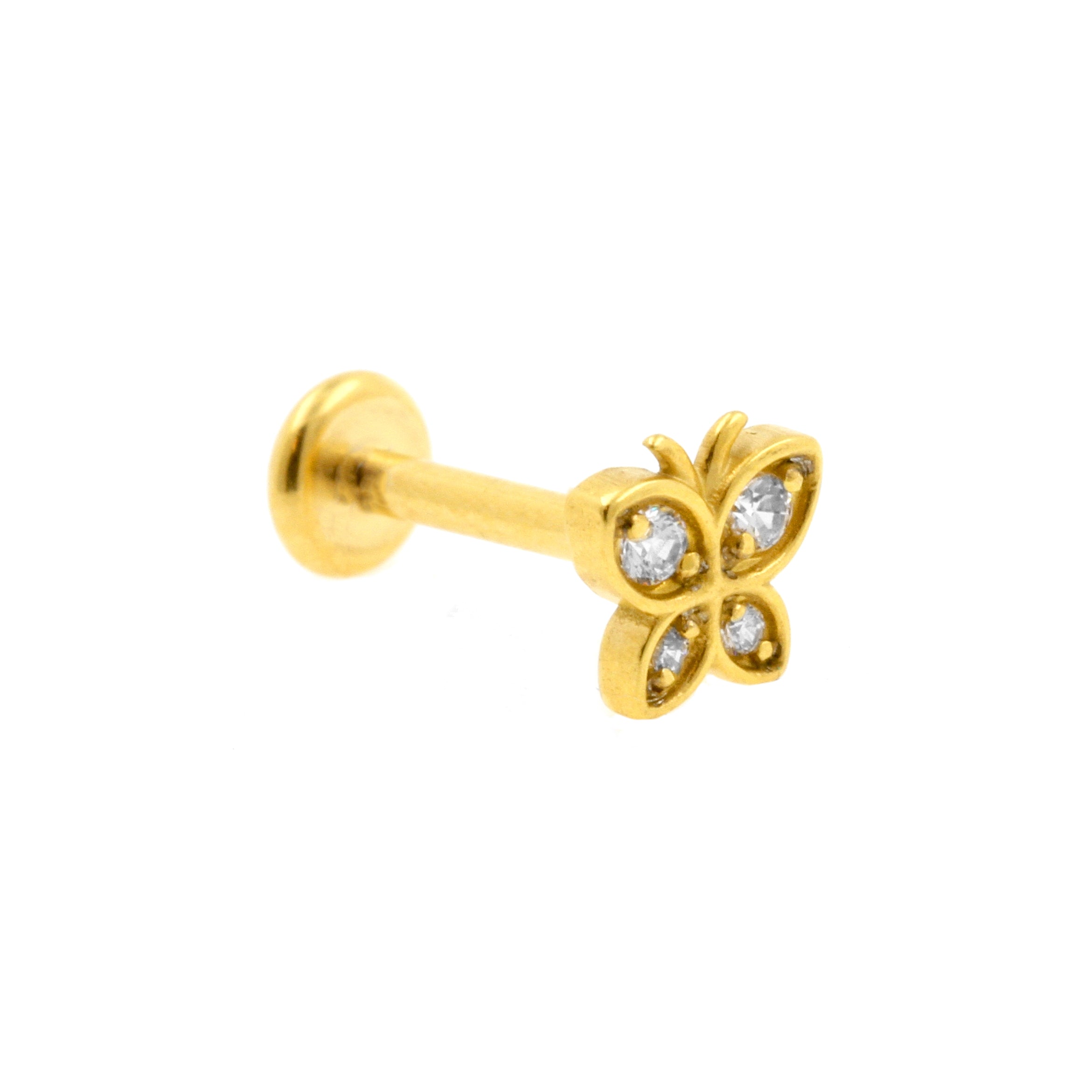 Chirurgisch Stalen Zirkonia Labret Stud - Vlinder Goud