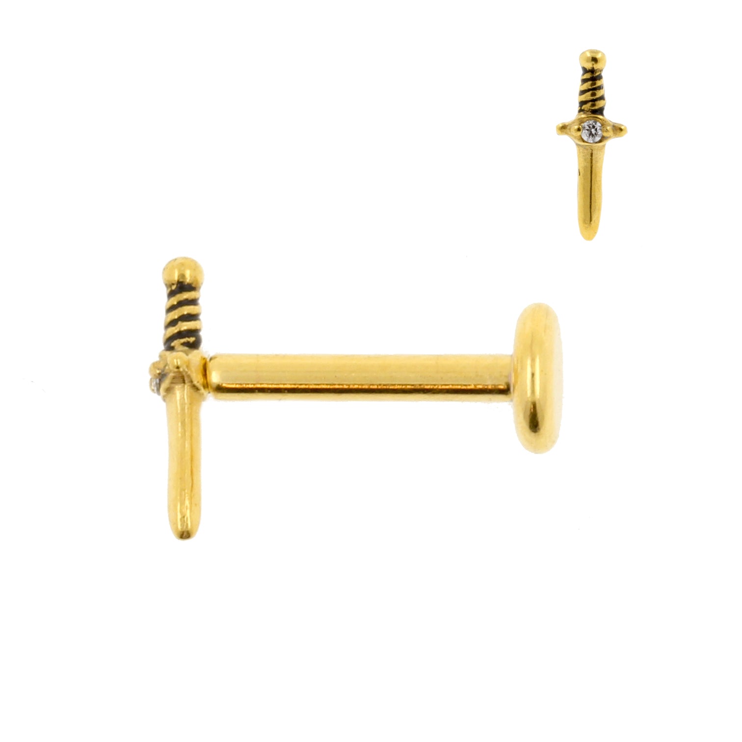 Surgical Steel Zirconia Labret Stud - Dagger Gold