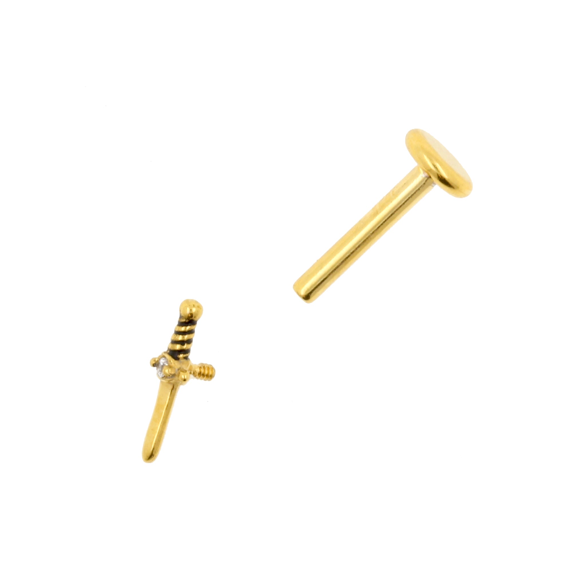 Surgical Steel Zirconia Labret Stud - Dagger Gold