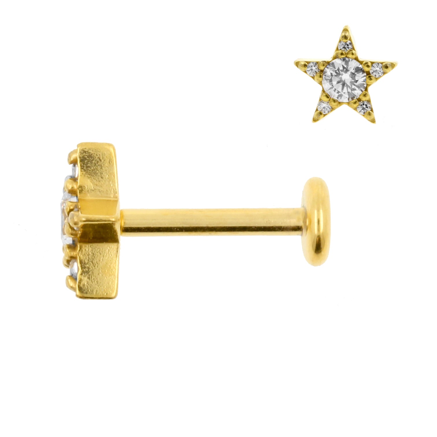 Surgical Steel Zirconia Labret Stud - Star Gold