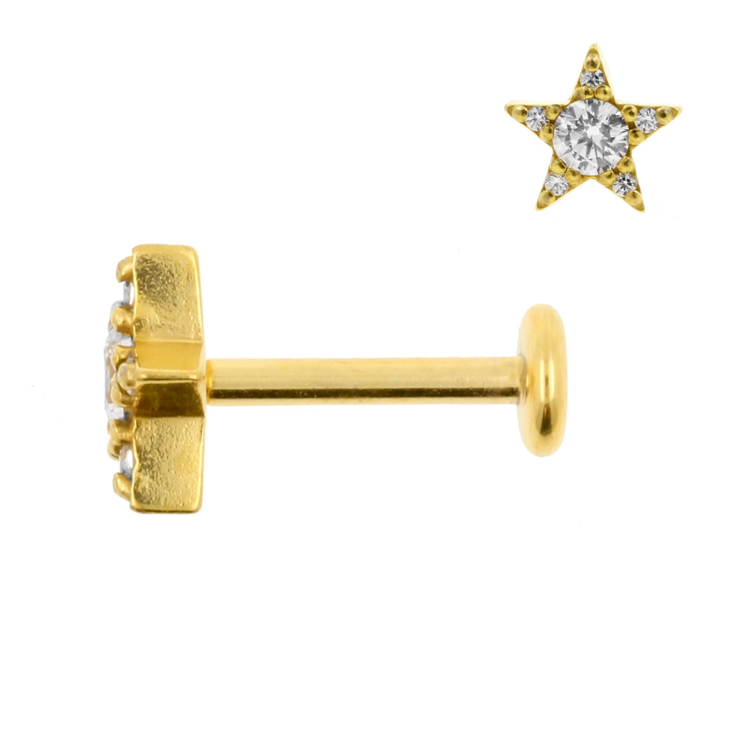 Chirurgisch Stalen Zirkonia Labret Stud - Ster Goud